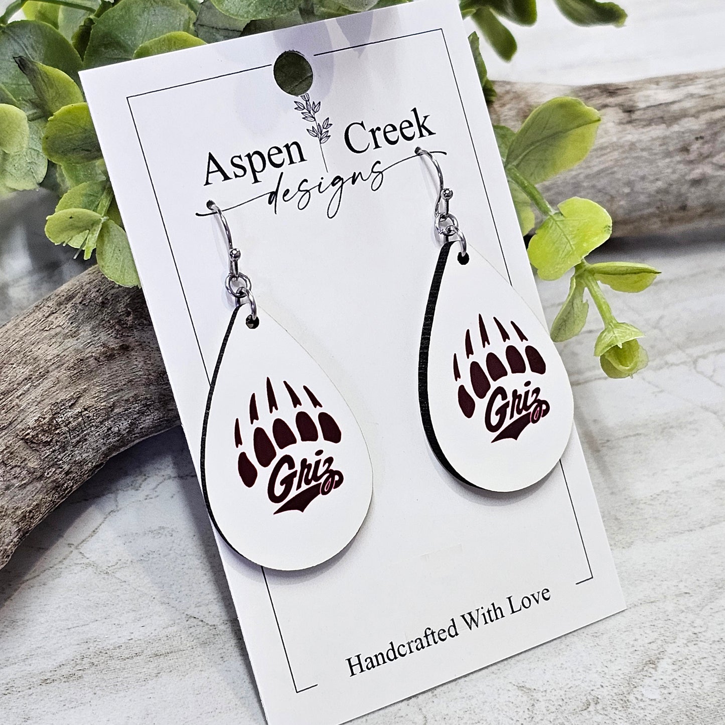 College Football Sublimation Earrings-Grizzly CFE-1