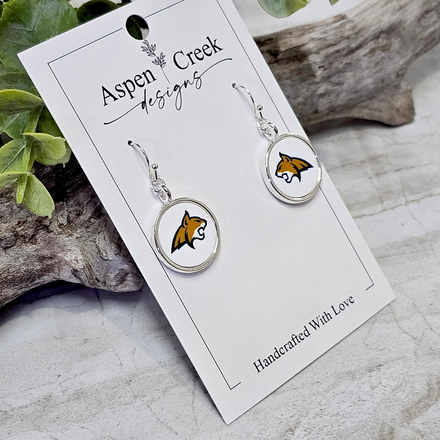 College Football Silver Bezel Earrings-Bobcats-1