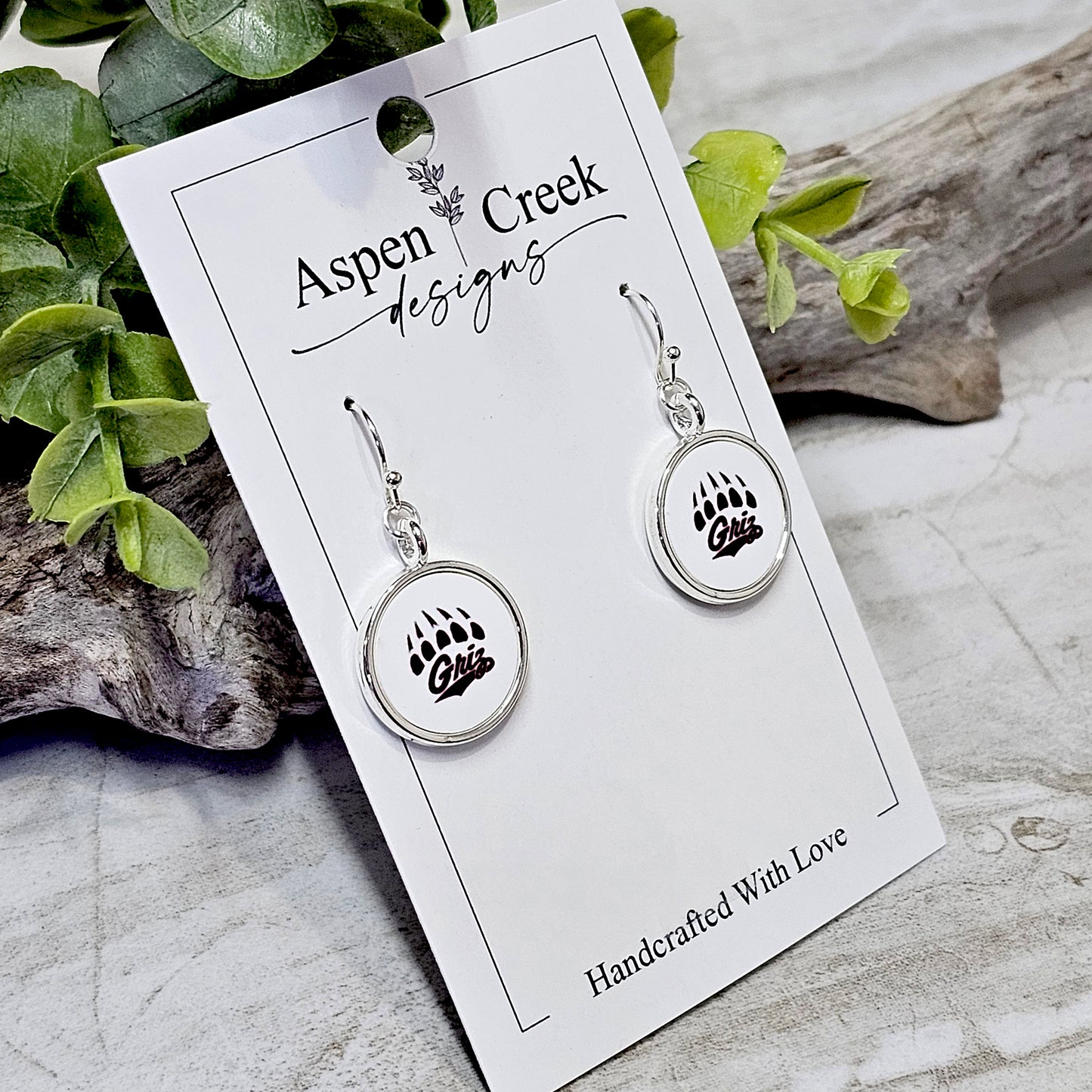 College Football Silver Bezel Earrings-Grizzlies 3