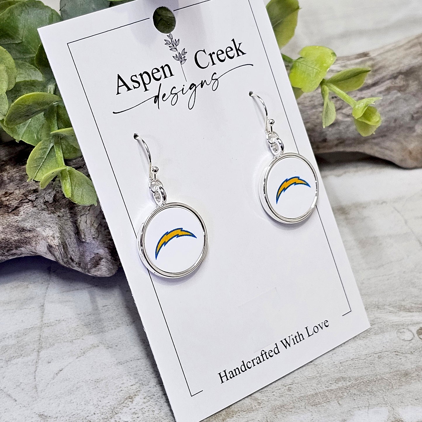 NFL Silver Bezel Sublimation Earrings-Chargers