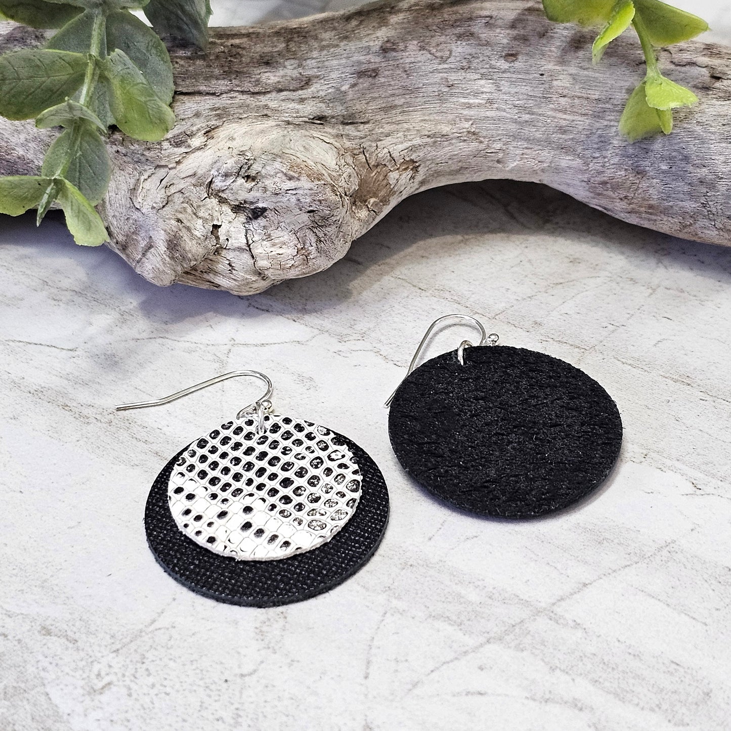 Leather/Wood/Metal Handcrafted Earrings-LWM-11