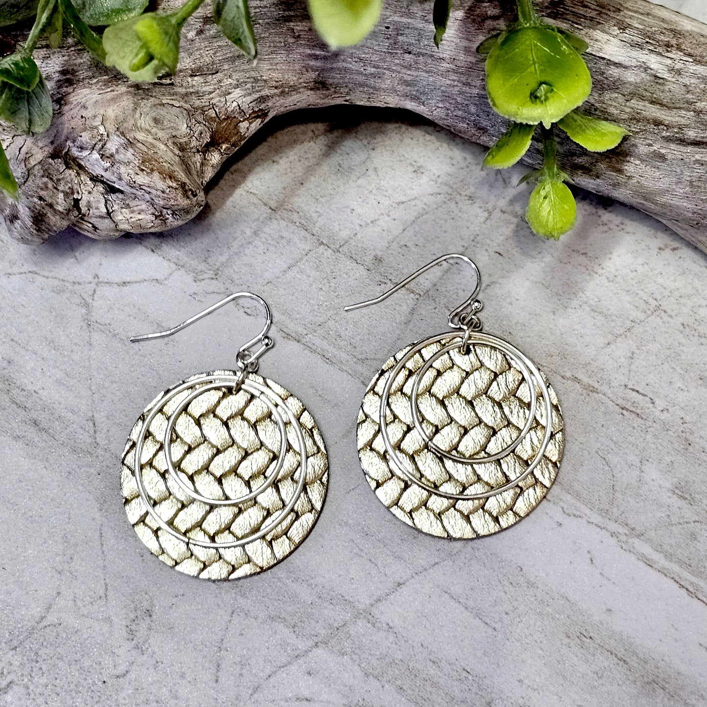 Leather/Wood/Metal Handcrafted Earrings-LWM-13