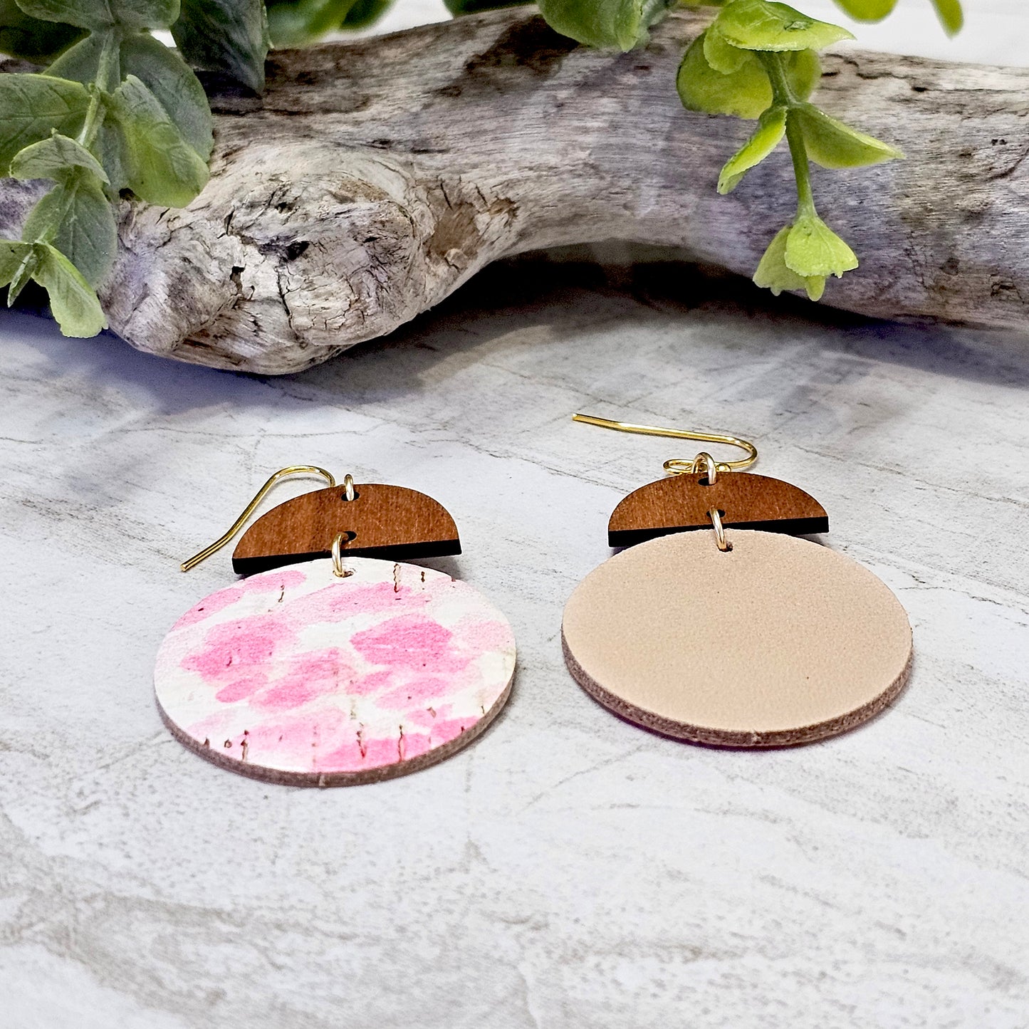 Leather/Wood/Metal Handcrafted Earrings-LWM-17