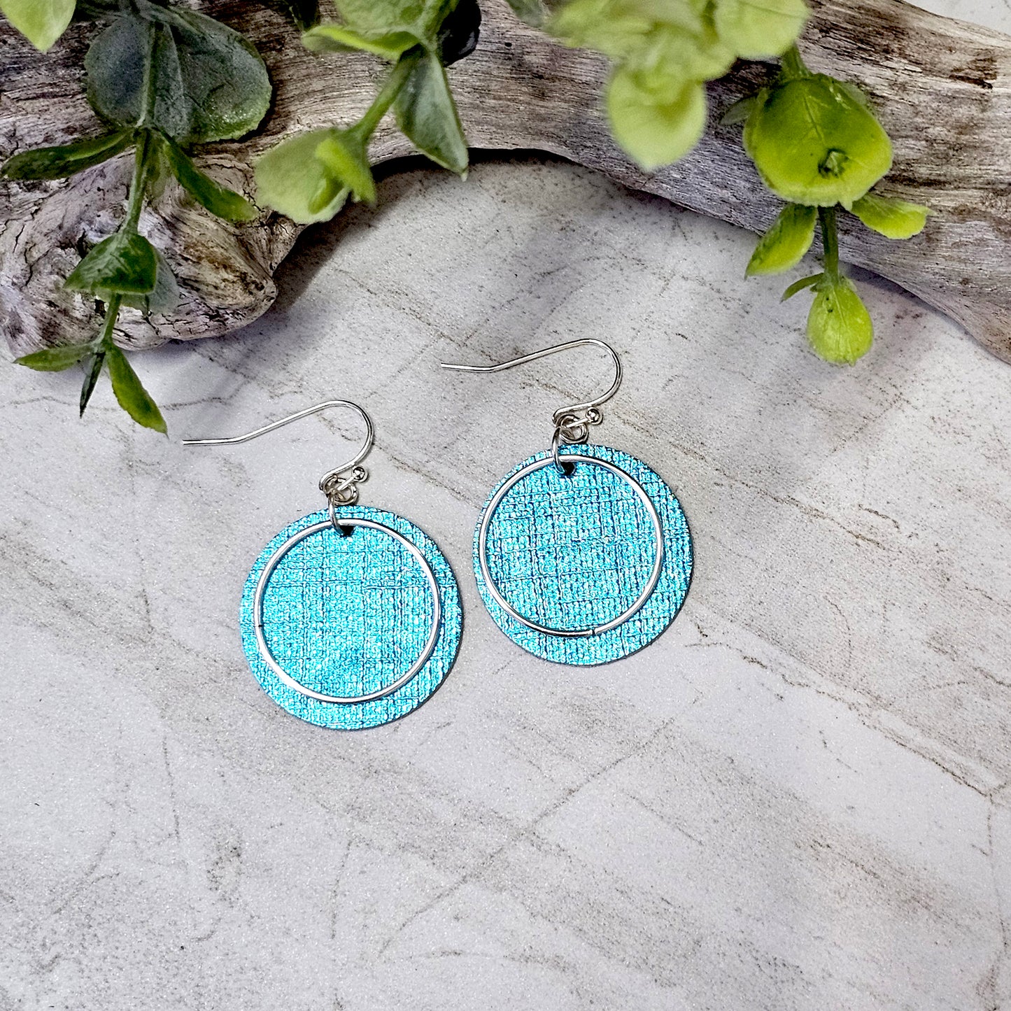 Leather/Wood/Metal Handcrafted Earrings-LWM-21