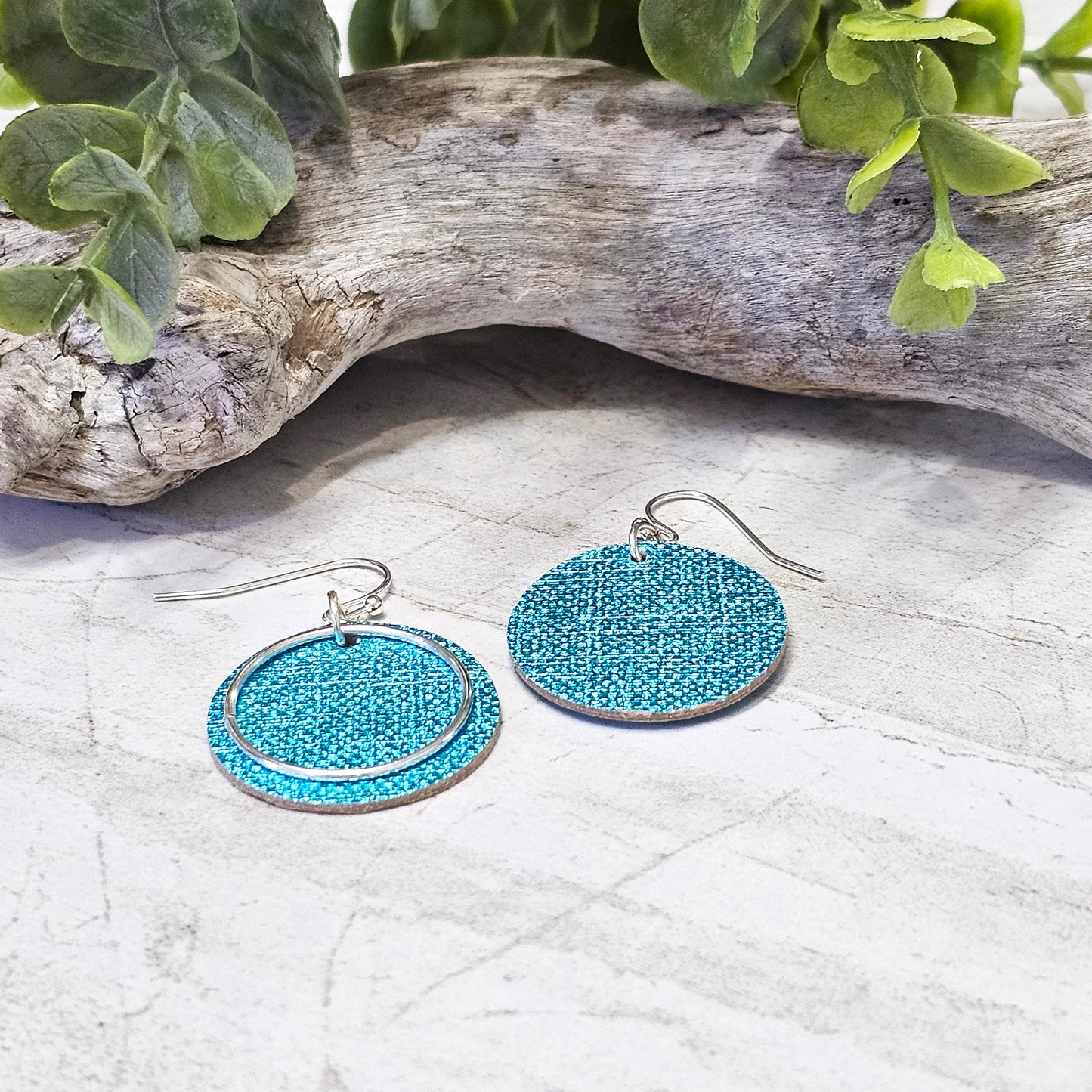 Leather/Wood/Metal Handcrafted Earrings-LWM-21