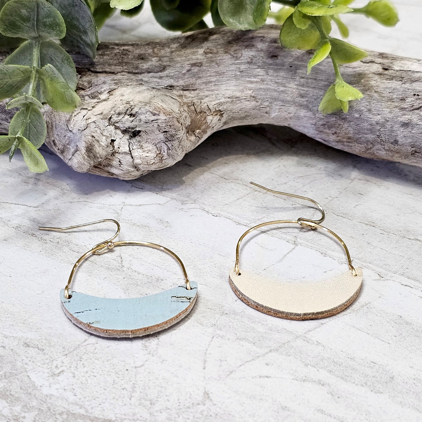 Leather/Wood/Metal Handcrafted Earrings-LWM-22