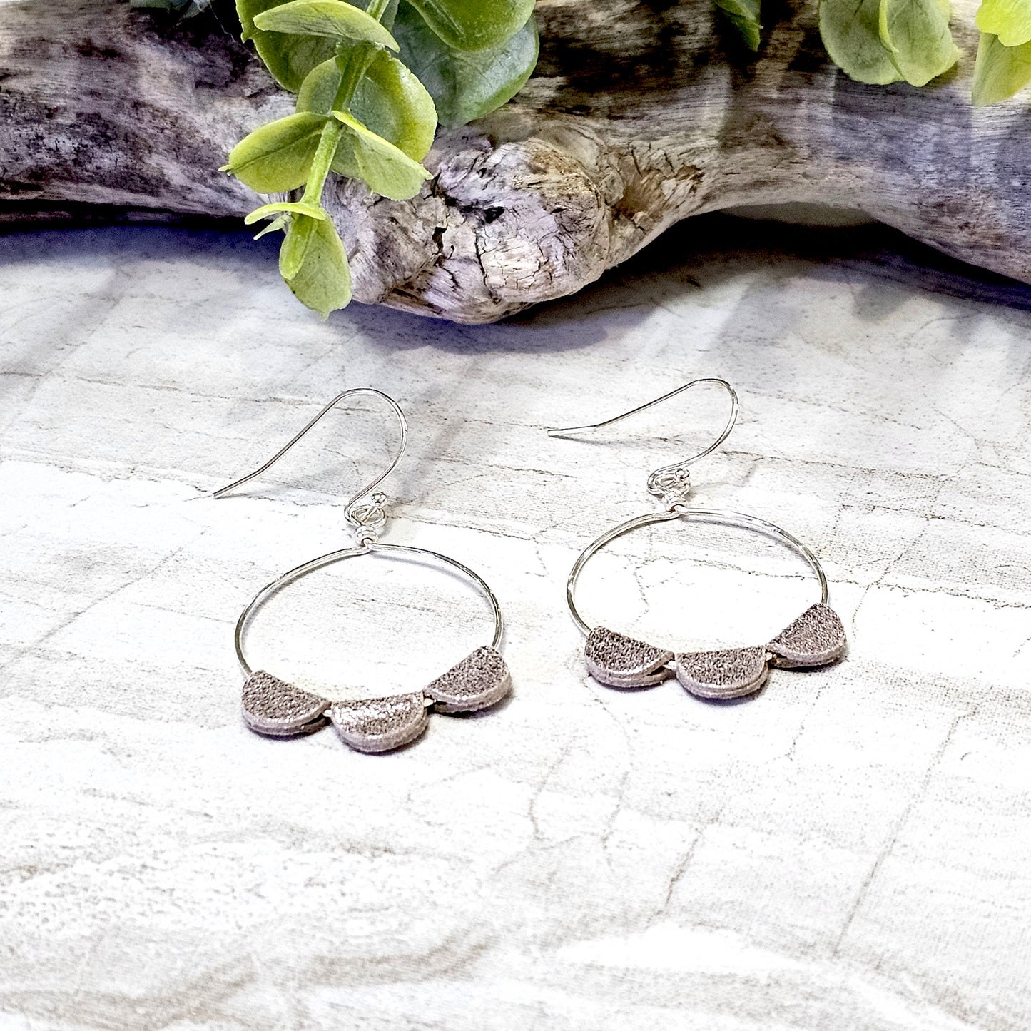 Leather/Wood/Metal Handcrafted Earrings-LWM-46