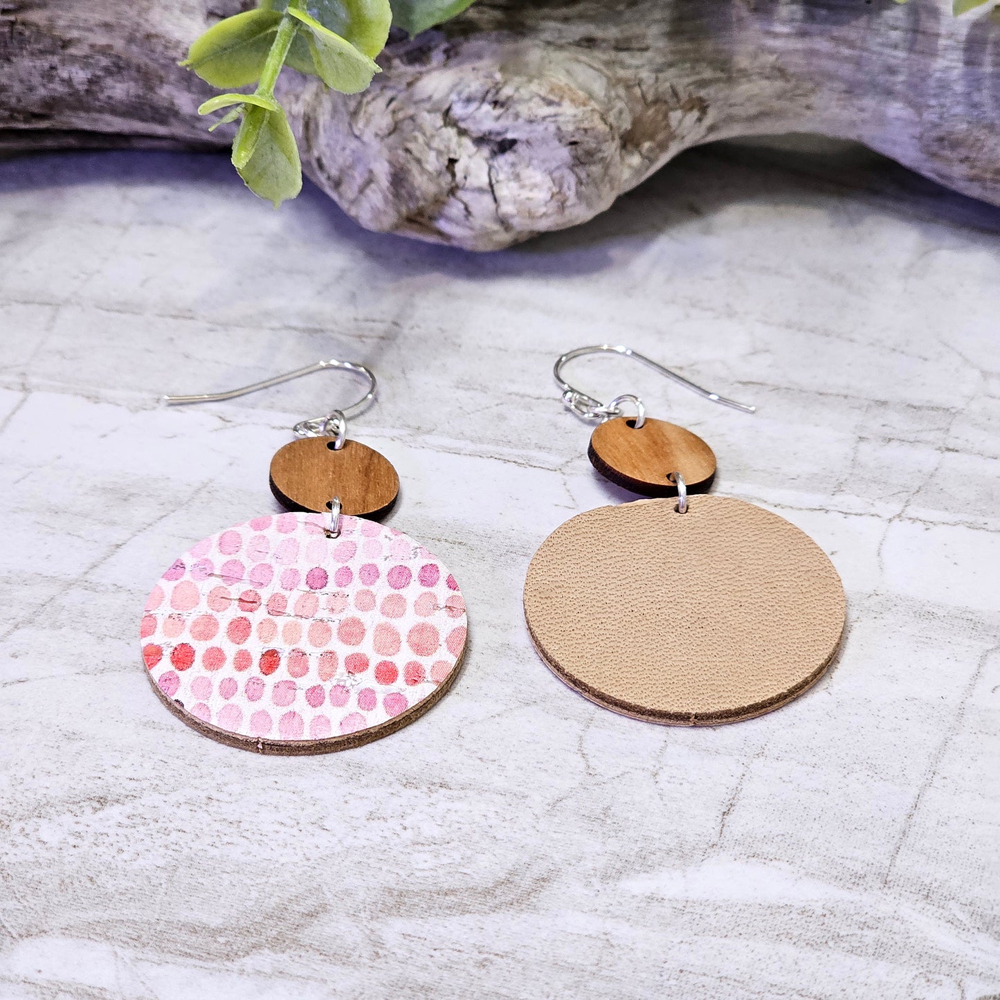 Leather/Wood/Metal Handcrafted Earrings-LWM-61