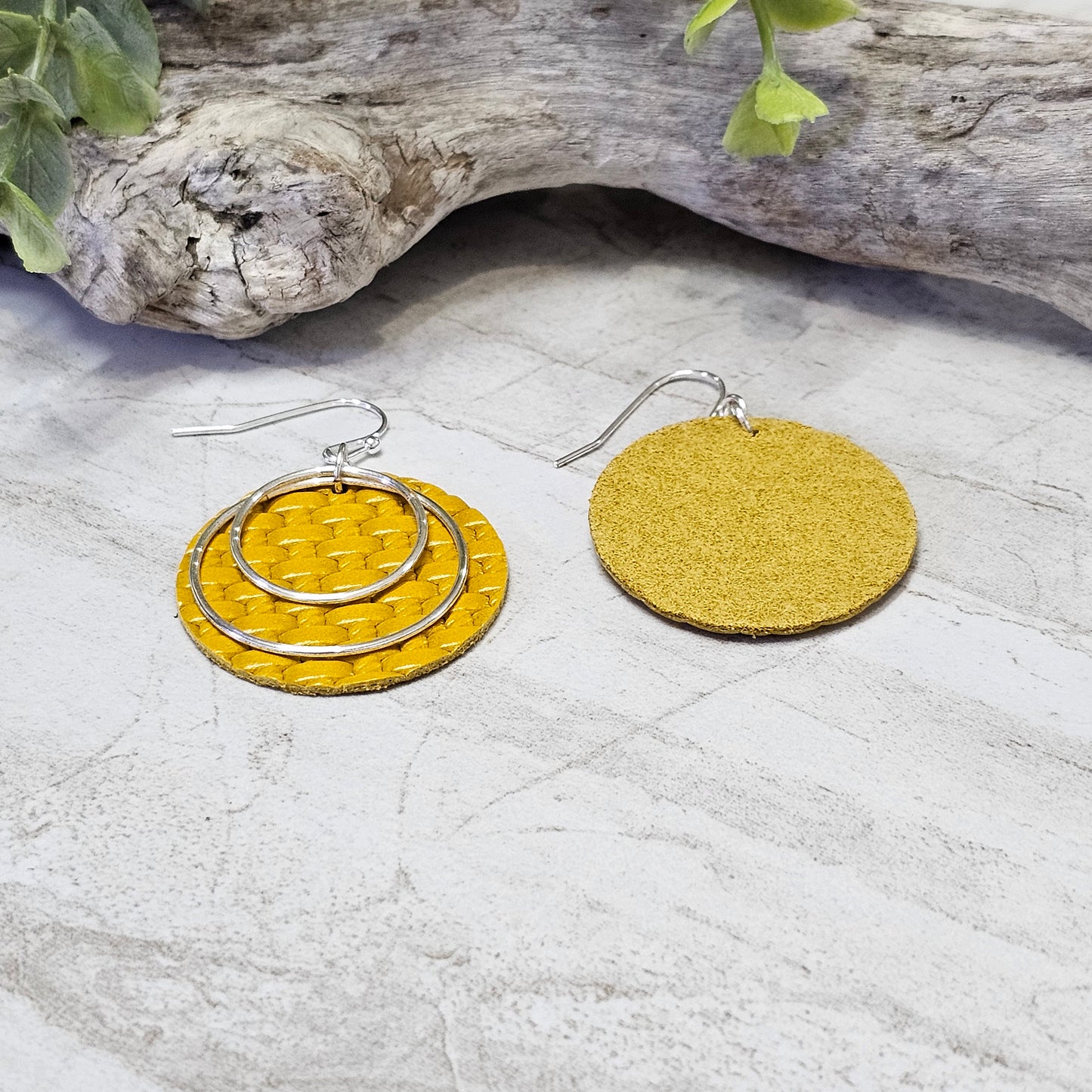 Leather/Wood/Metal Handcrafted Earrings-LWM-8