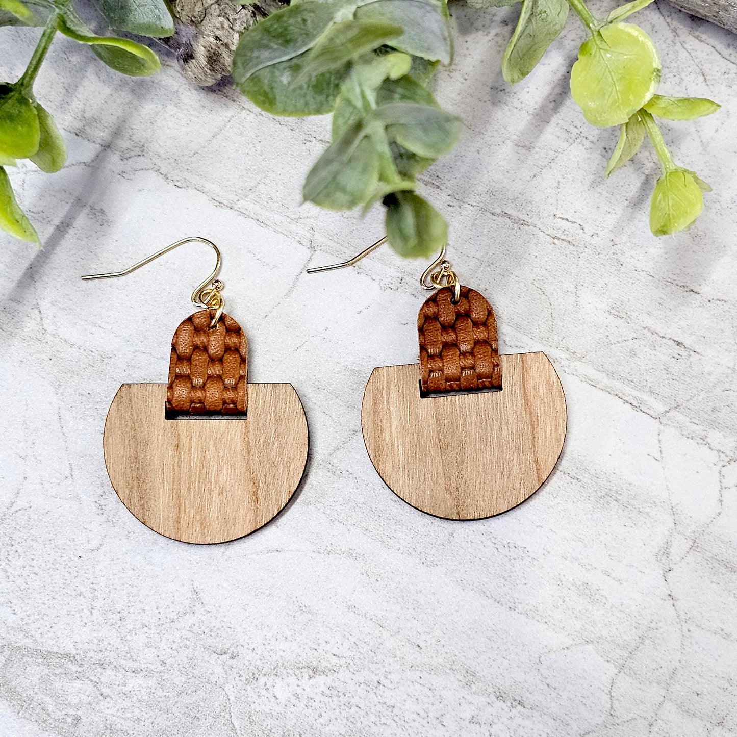 Leather/Wood/Metal Handcrafted Earrings-LWM-80