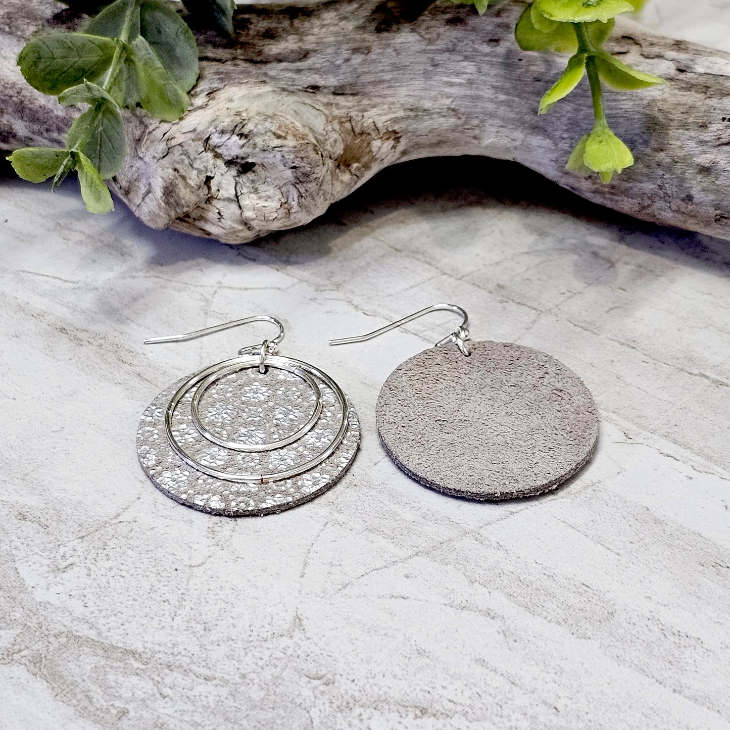 Leather/Wood/Metal Handcrafted Earrings-LWM-9