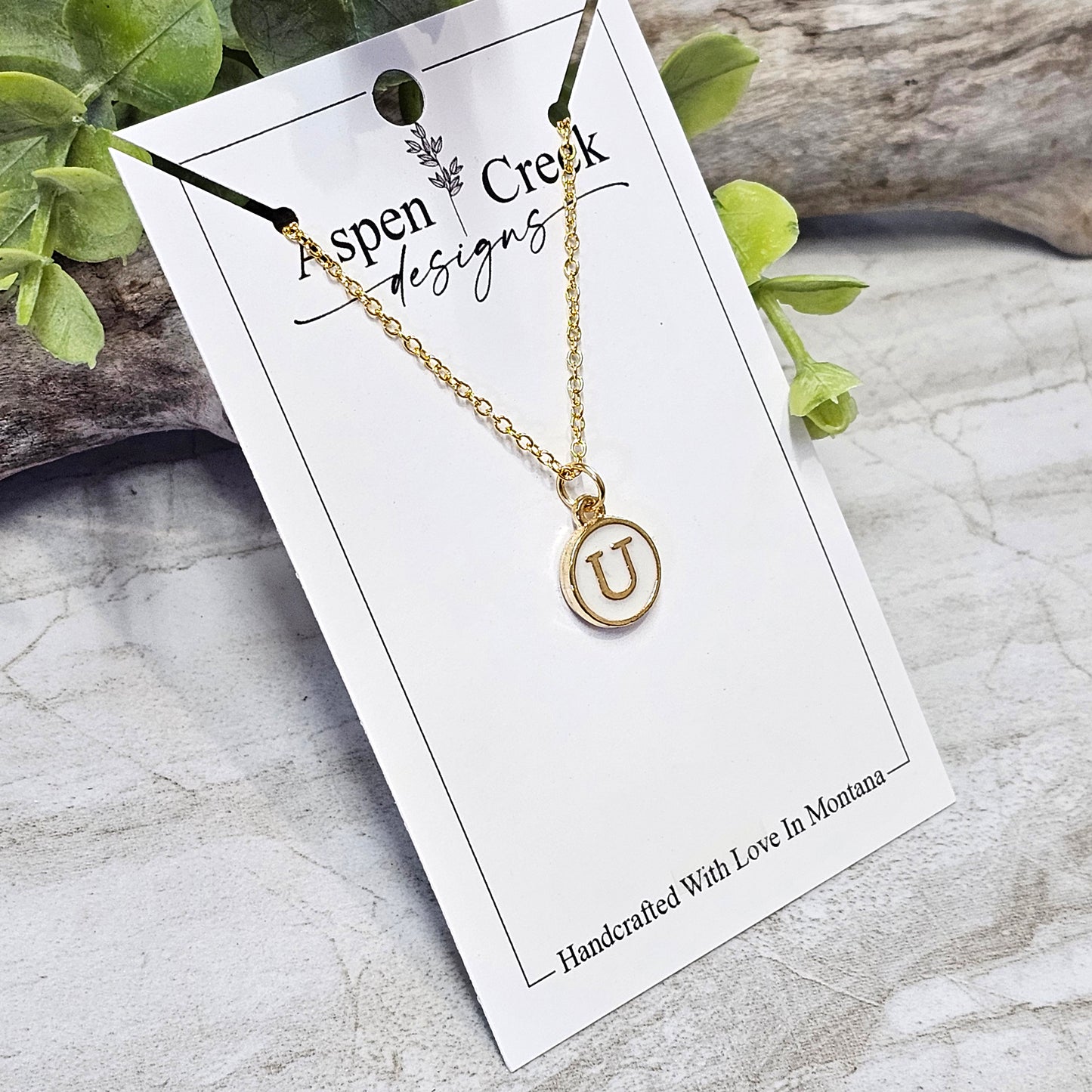 Gold Tone Enamel Initial Necklaces- NGEI-U
