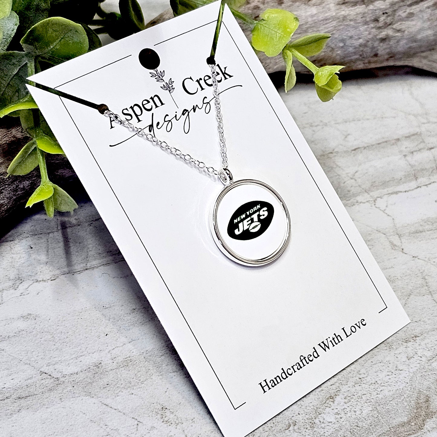 NFL Silver Bezel Sublimation Necklaces-NSN-Jets