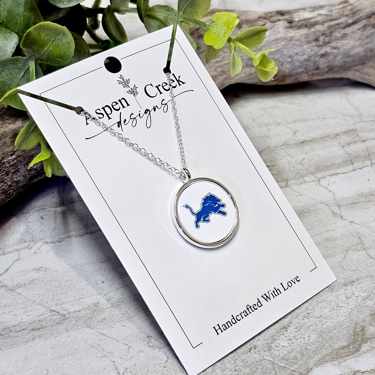 NFL Silver Bezel Sublimation Necklaces-NSN-Lions
