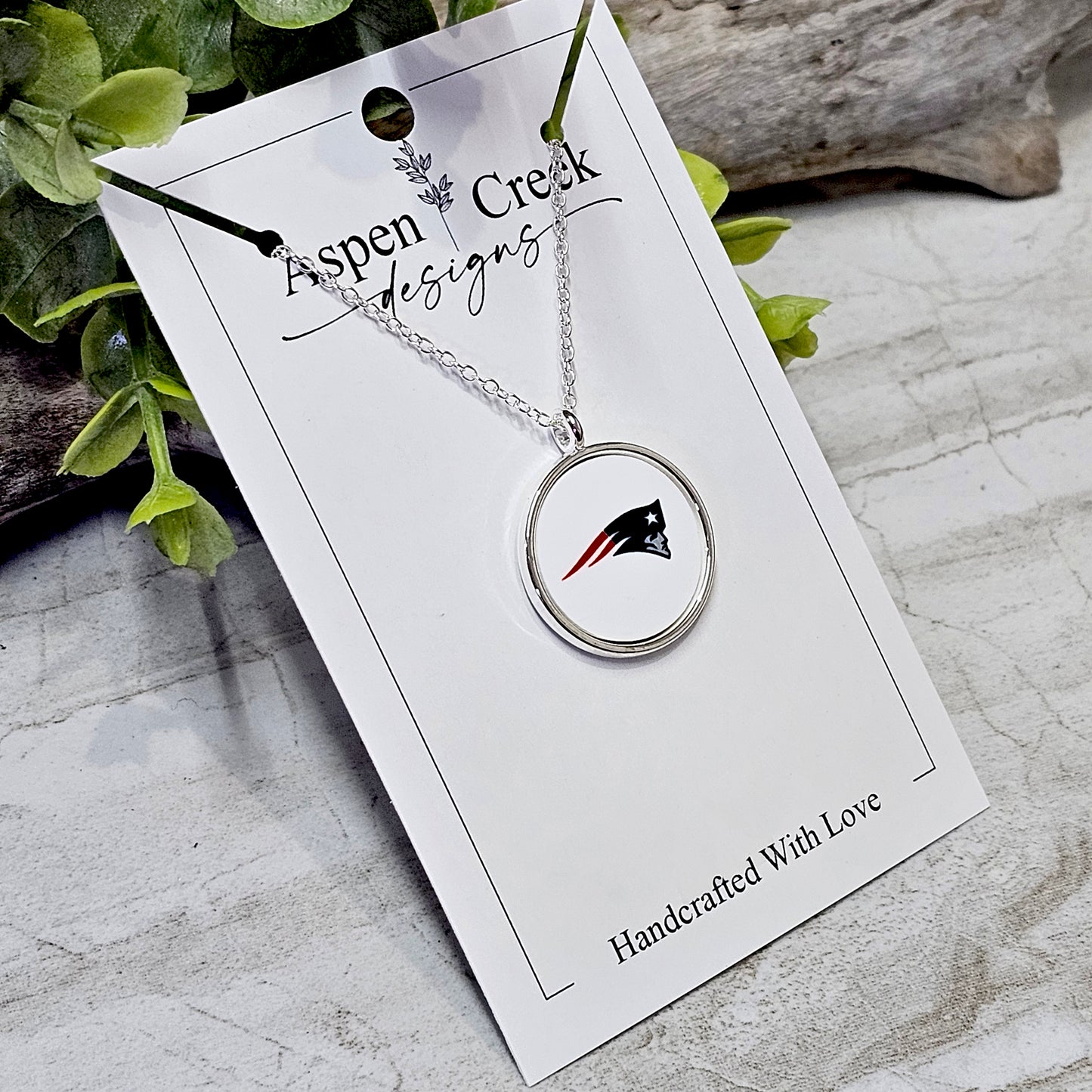 NFL Silver Bezel Sublimation Necklaces-NSN-Patriots