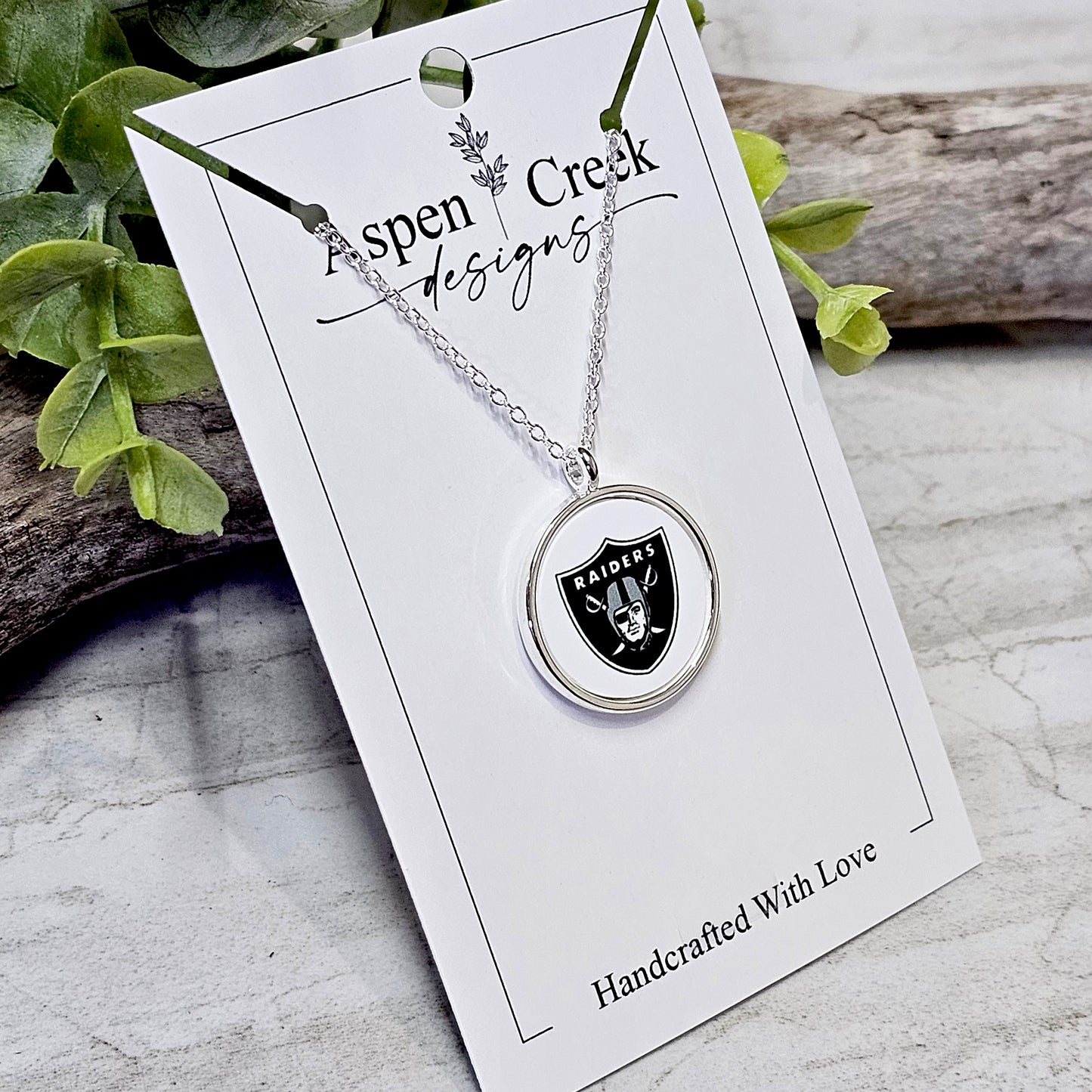 NFL Silver Bezel Sublimation Necklaces-NSN-Raiders