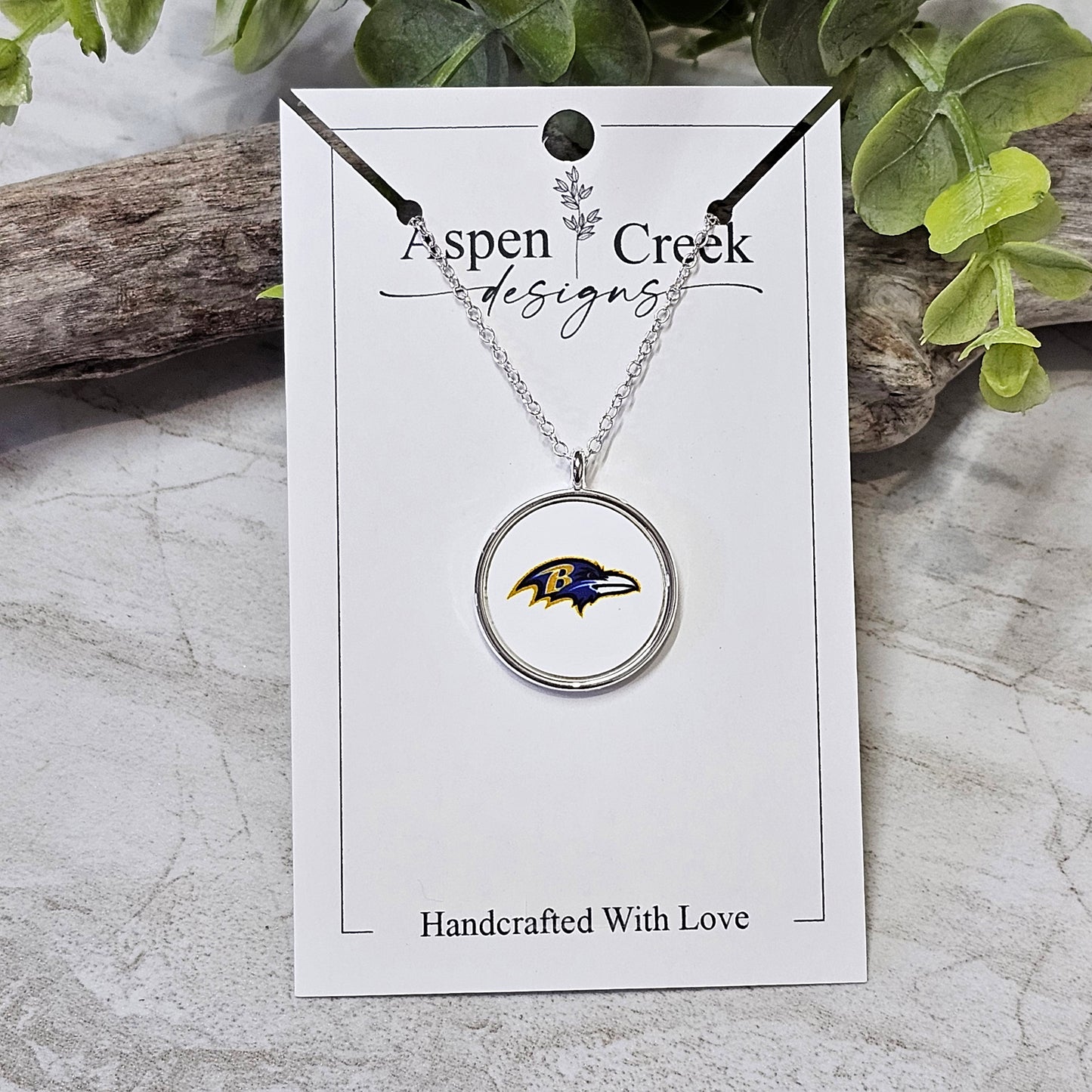NFL Silver Bezel Sublimation Necklaces-NSN-Ravens