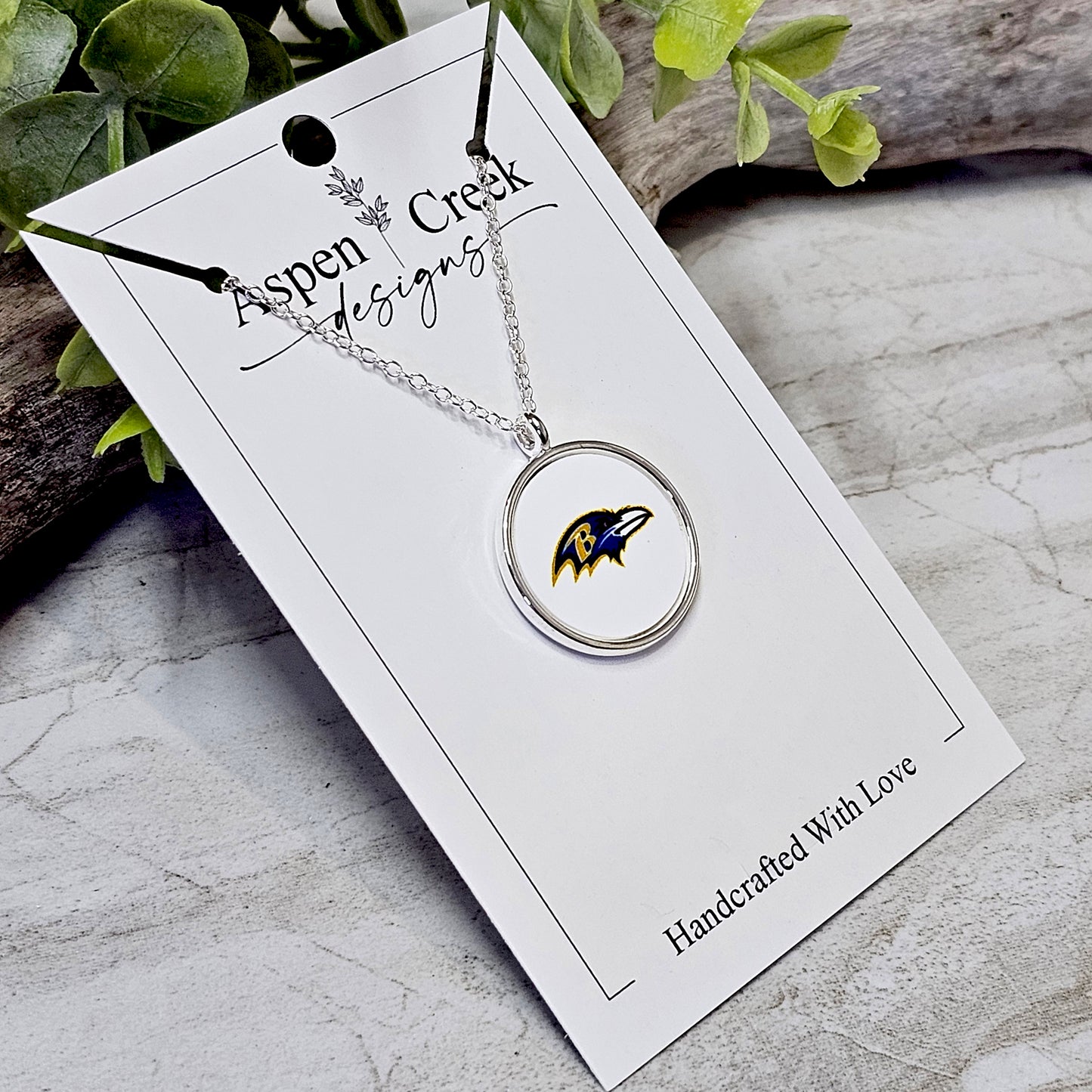 NFL Silver Bezel Sublimation Necklaces-NSN-Ravens