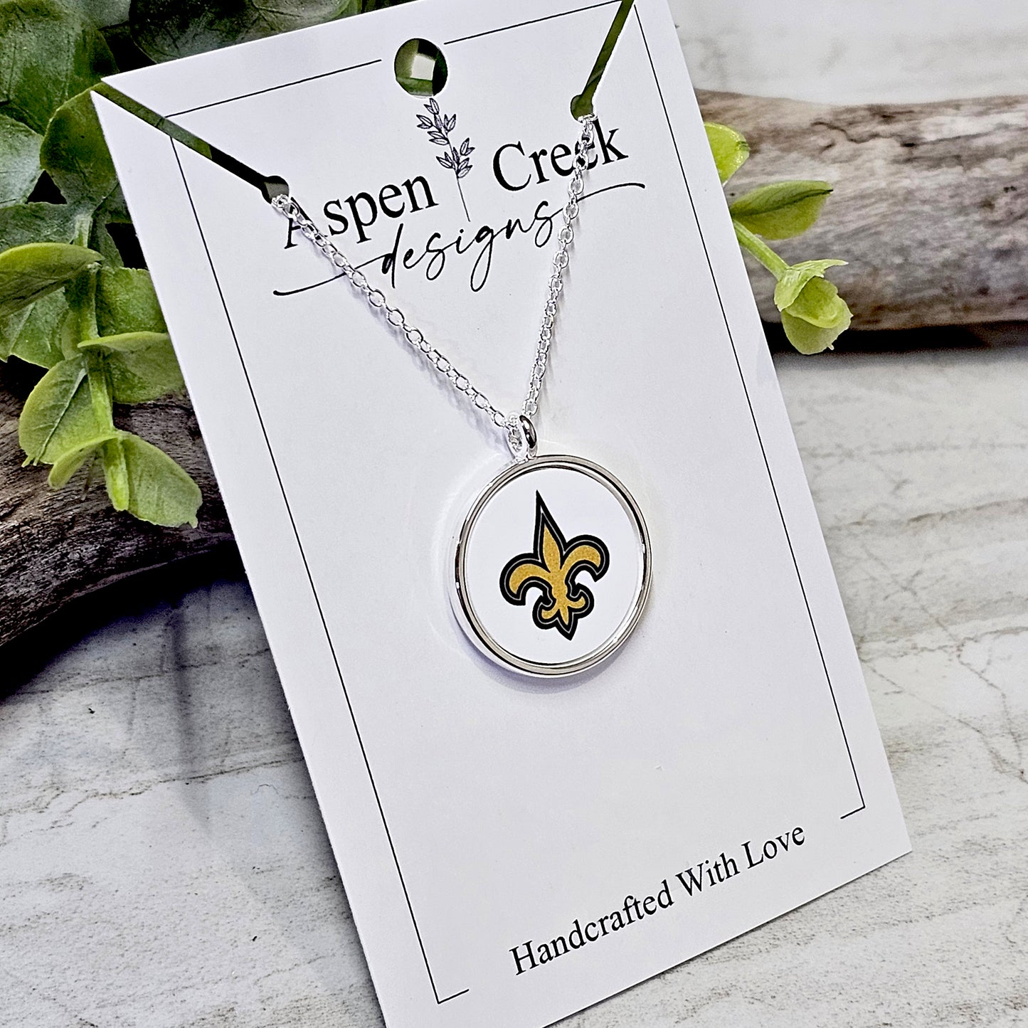 NFL Silver Bezel Sublimation Necklaces-NSN-Saints