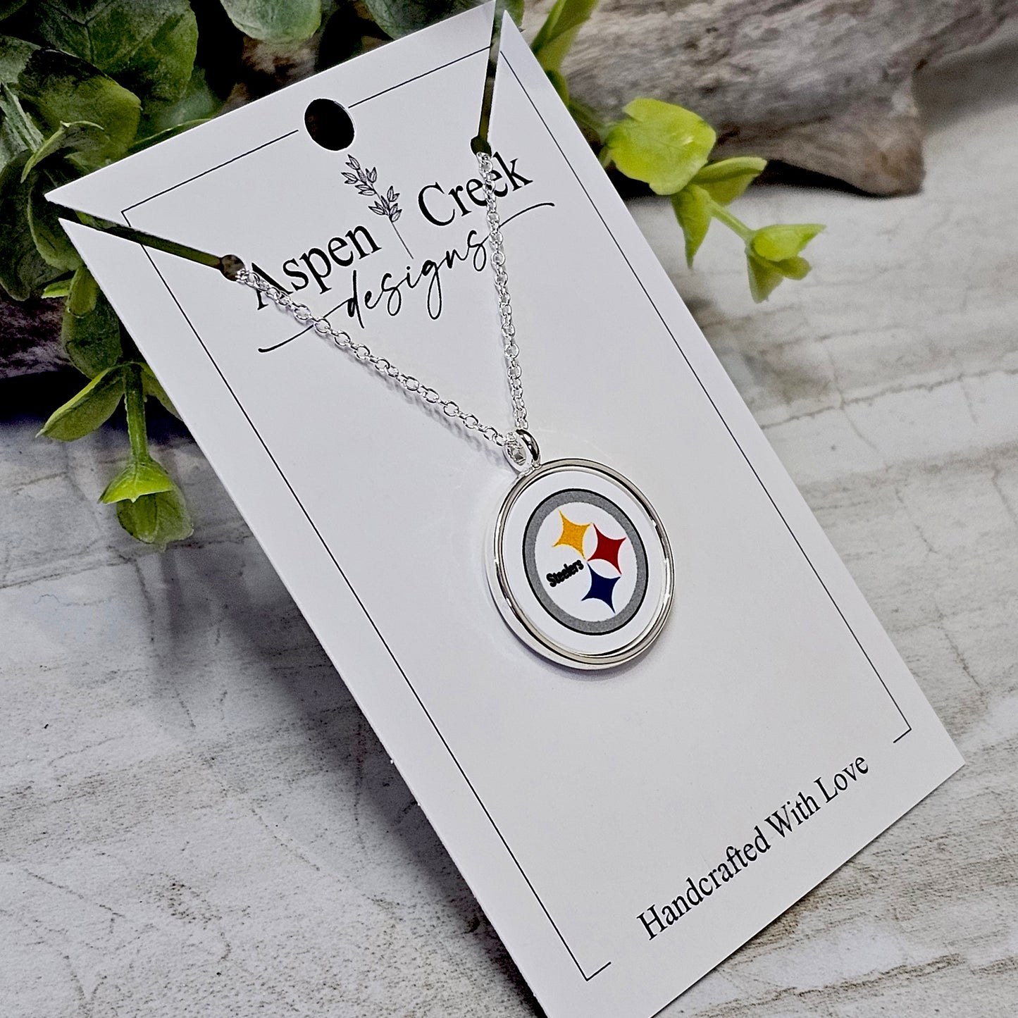 NFL Silver Bezel Sublimation Necklaces-NSN-Steelers