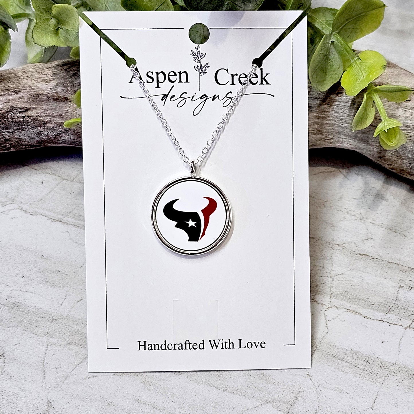 NFL Silver Bezel Sublimation Necklaces-NSN-Texans