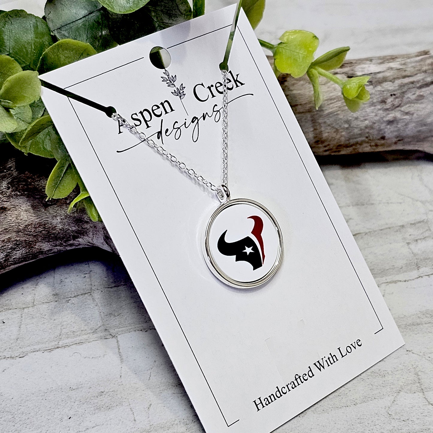 NFL Silver Bezel Sublimation Necklaces-NSN-Texans