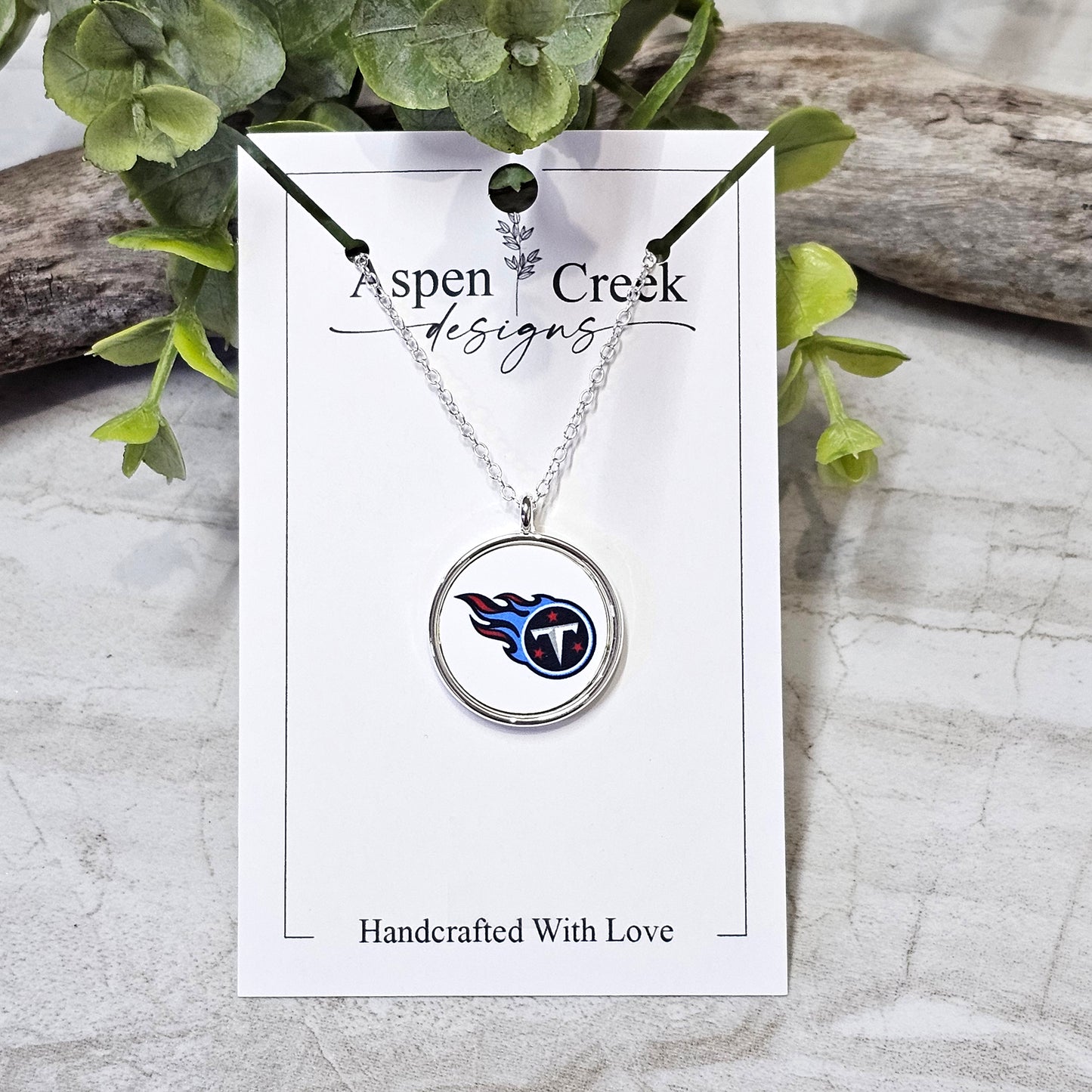 NFL Silver Bezel Sublimation Necklaces-NSN-Titans