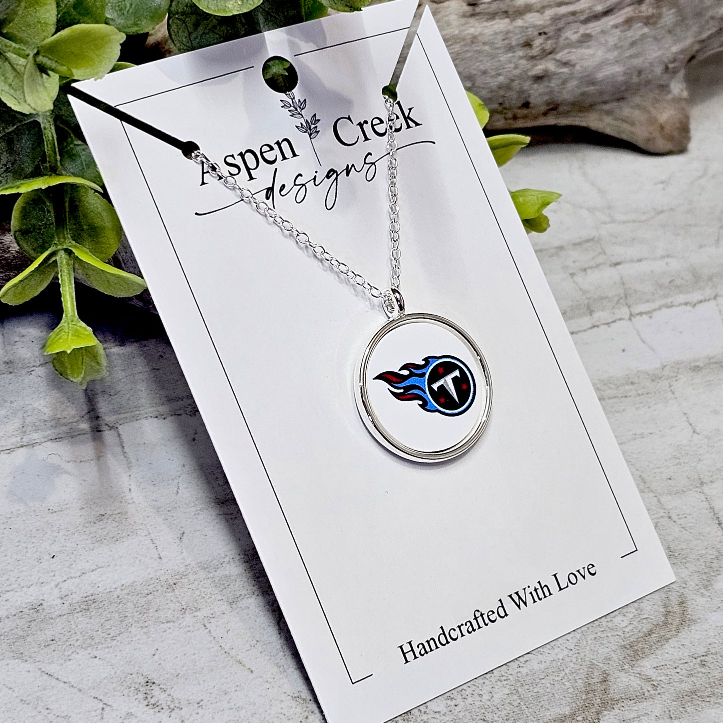 NFL Silver Bezel Sublimation Necklaces-NSN-Titans