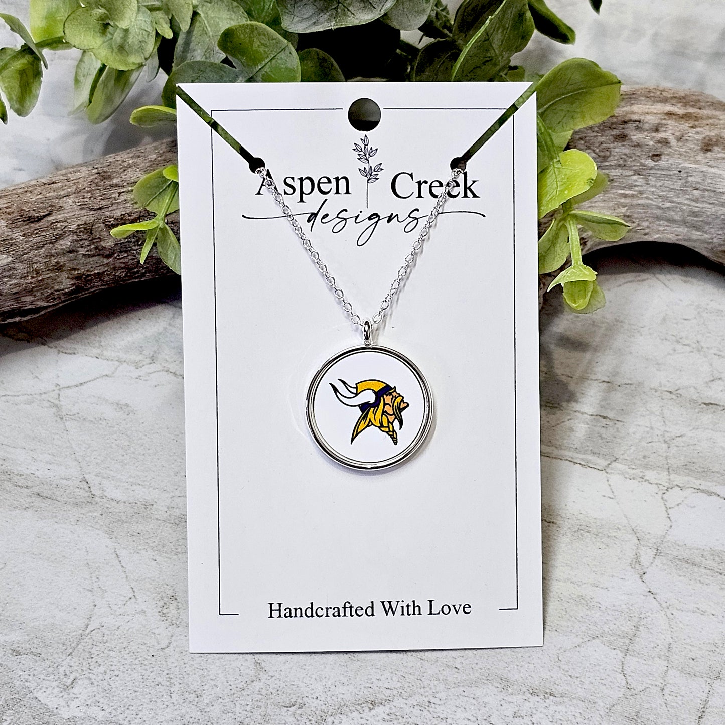 NFL Silver Bezel Sublimation Necklaces-NSN-Vikings