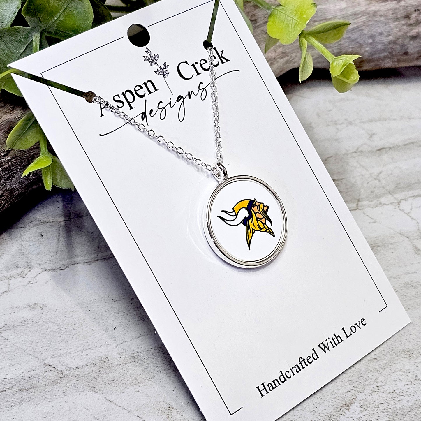 NFL Silver Bezel Sublimation Necklaces-NSN-Vikings