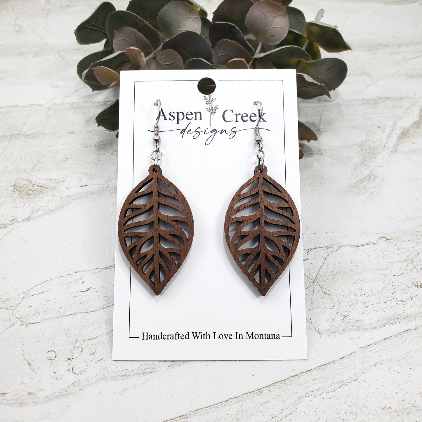 Wood Earrings- Leaf