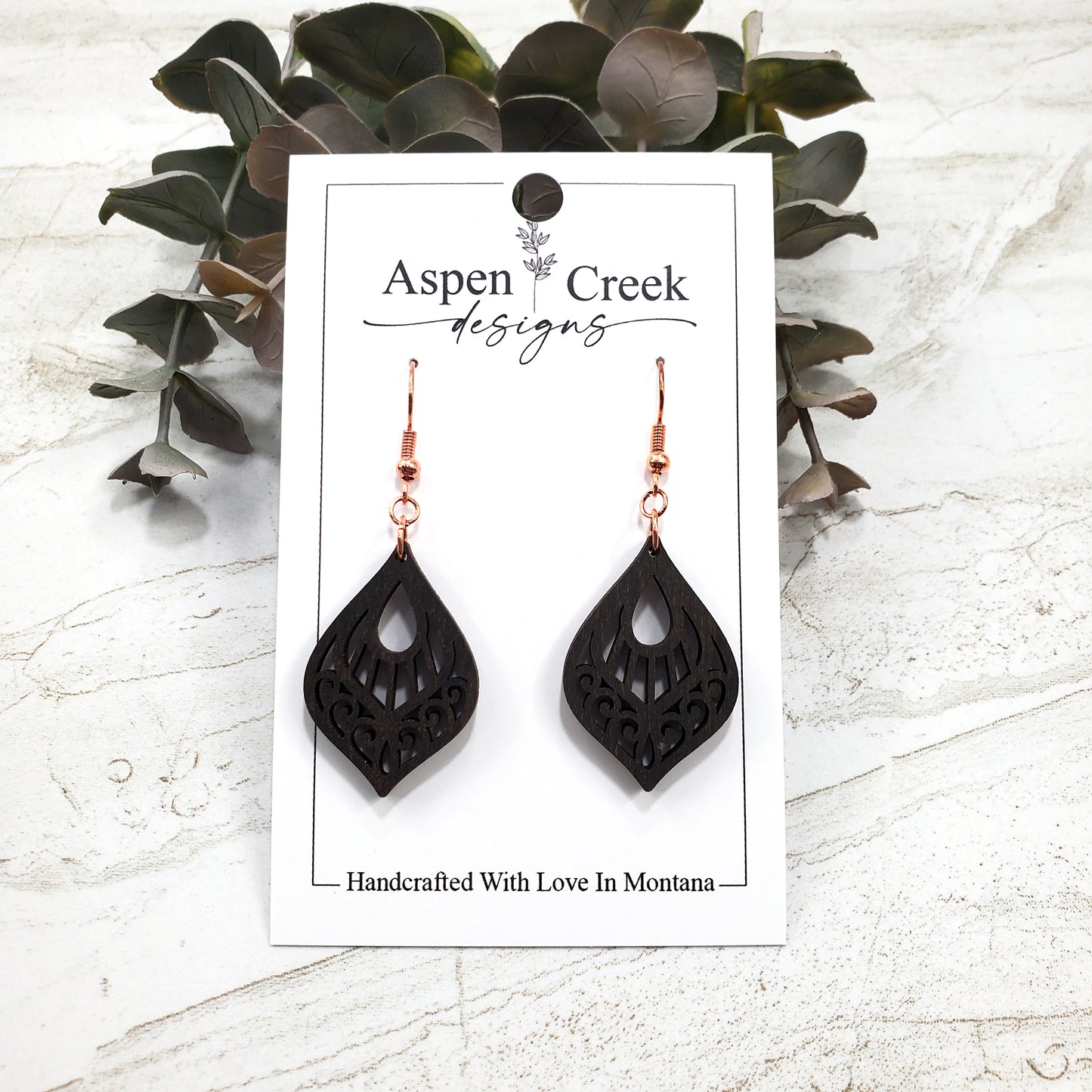 Wood Earrings- Fancy Teardrop