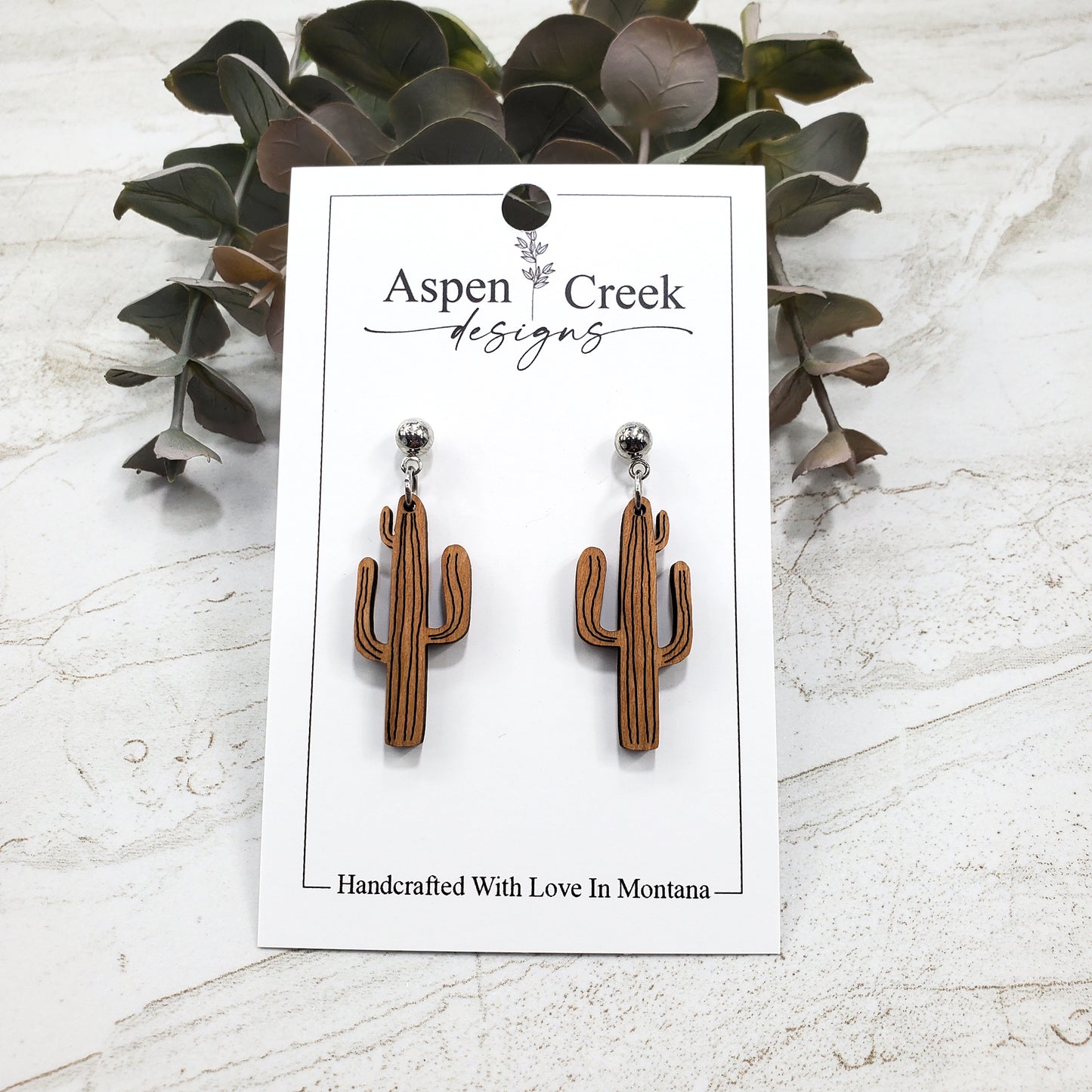 Wood Earrings- Cactus