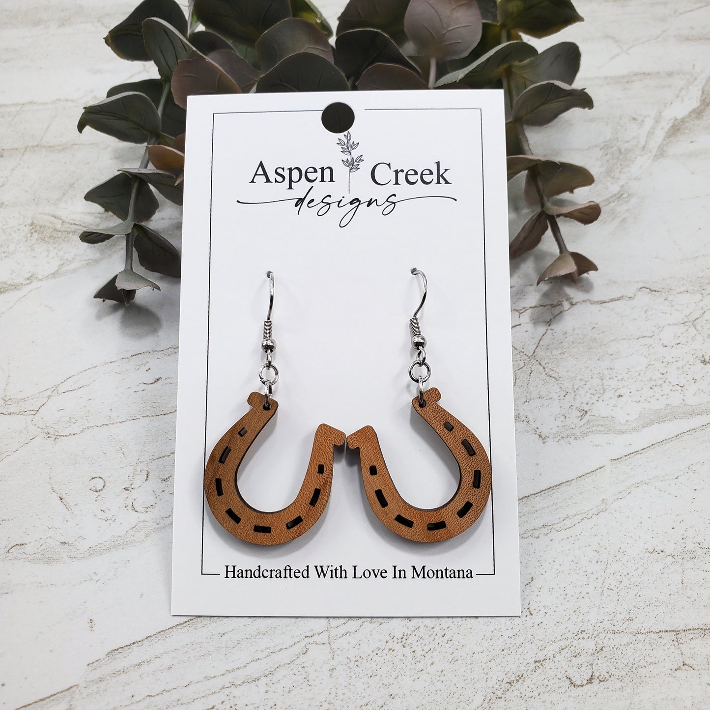 Wood Earrings- Horseshoe