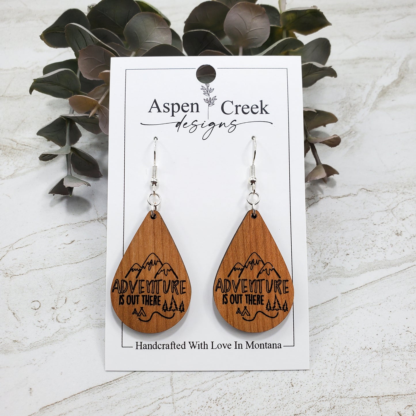 Wood Earrings- Etched Adventure