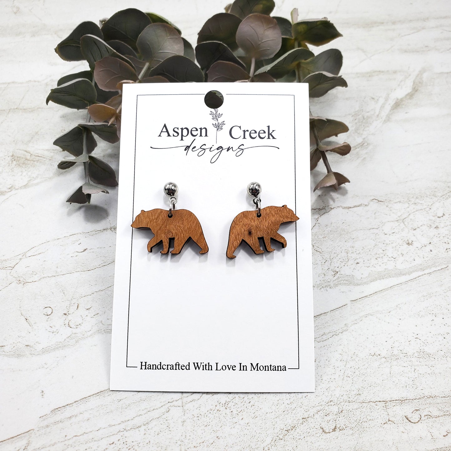 Wood Earrings- Bear