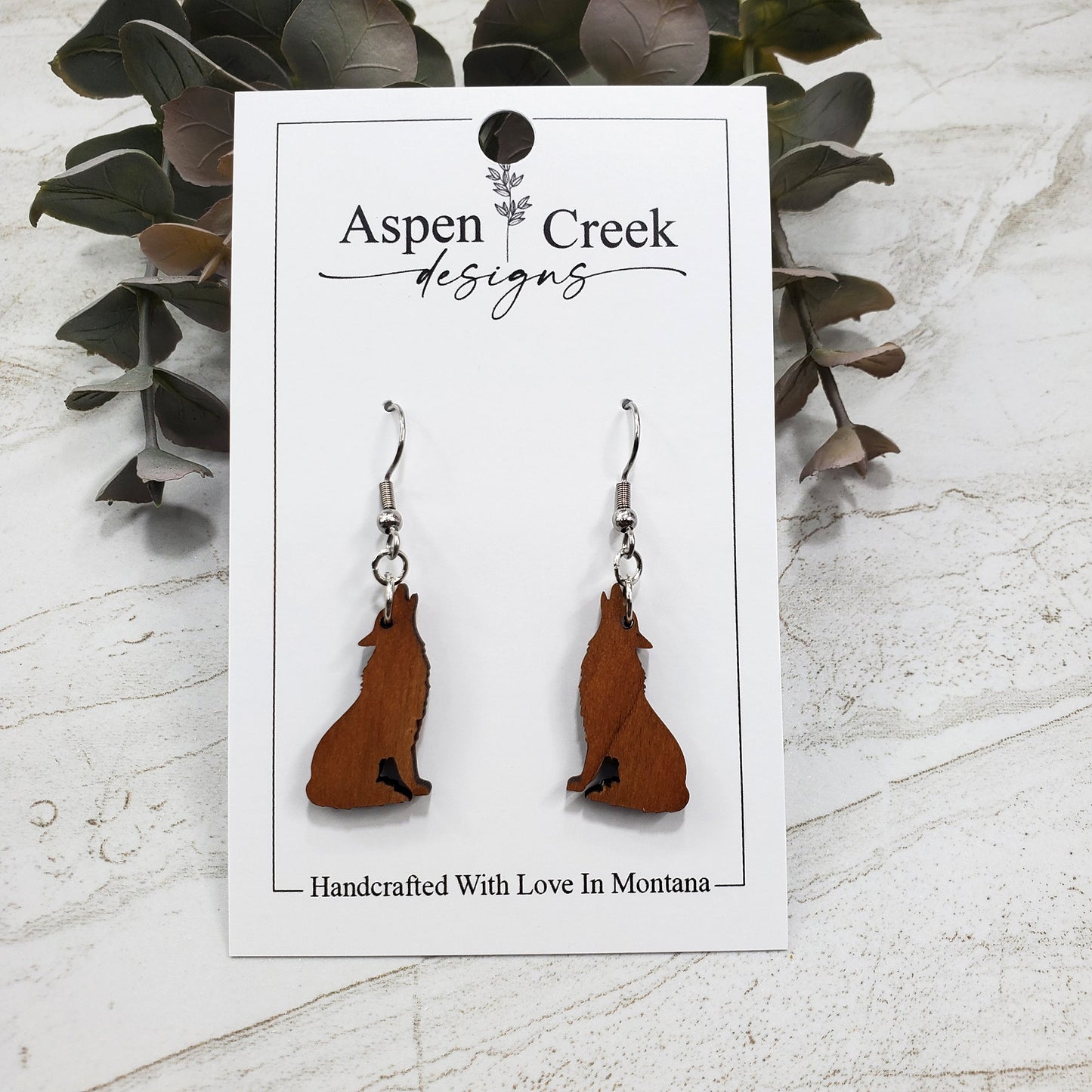 Wood Earrings- Wolf