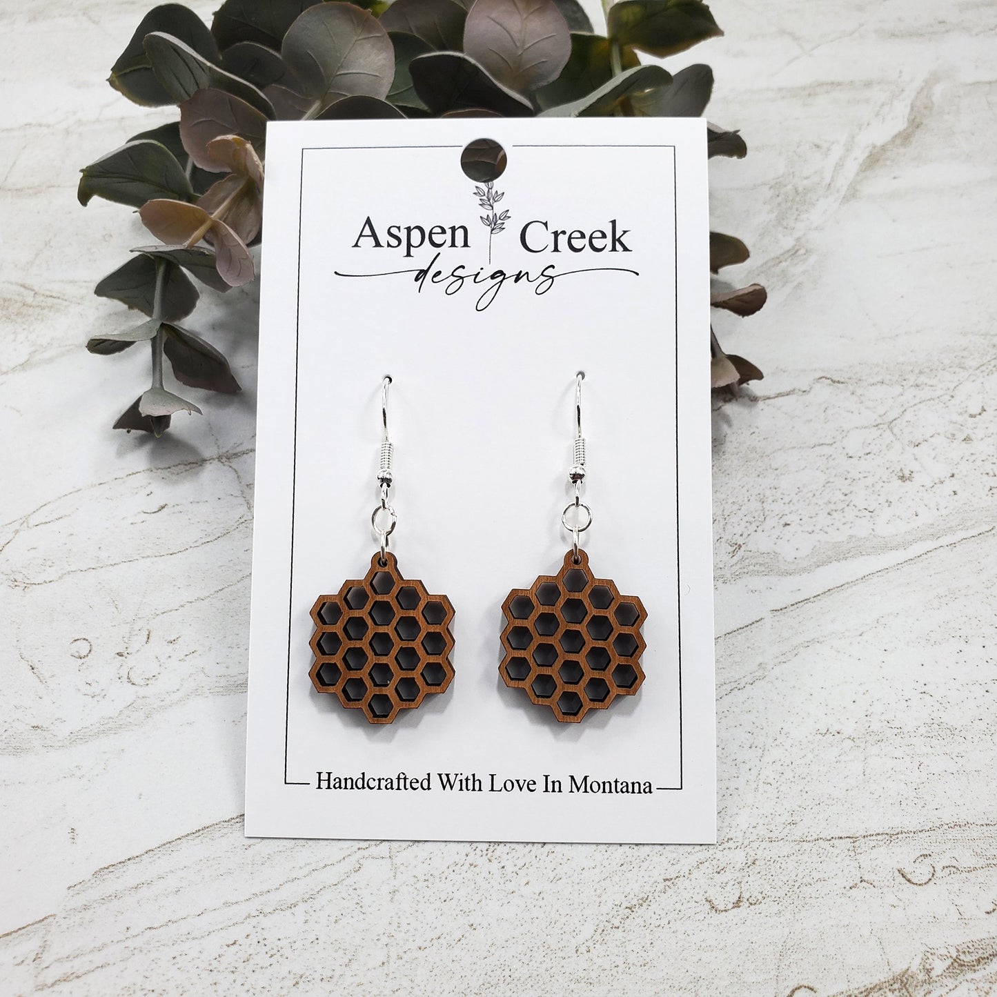 Wood Earrings- Honeycomb