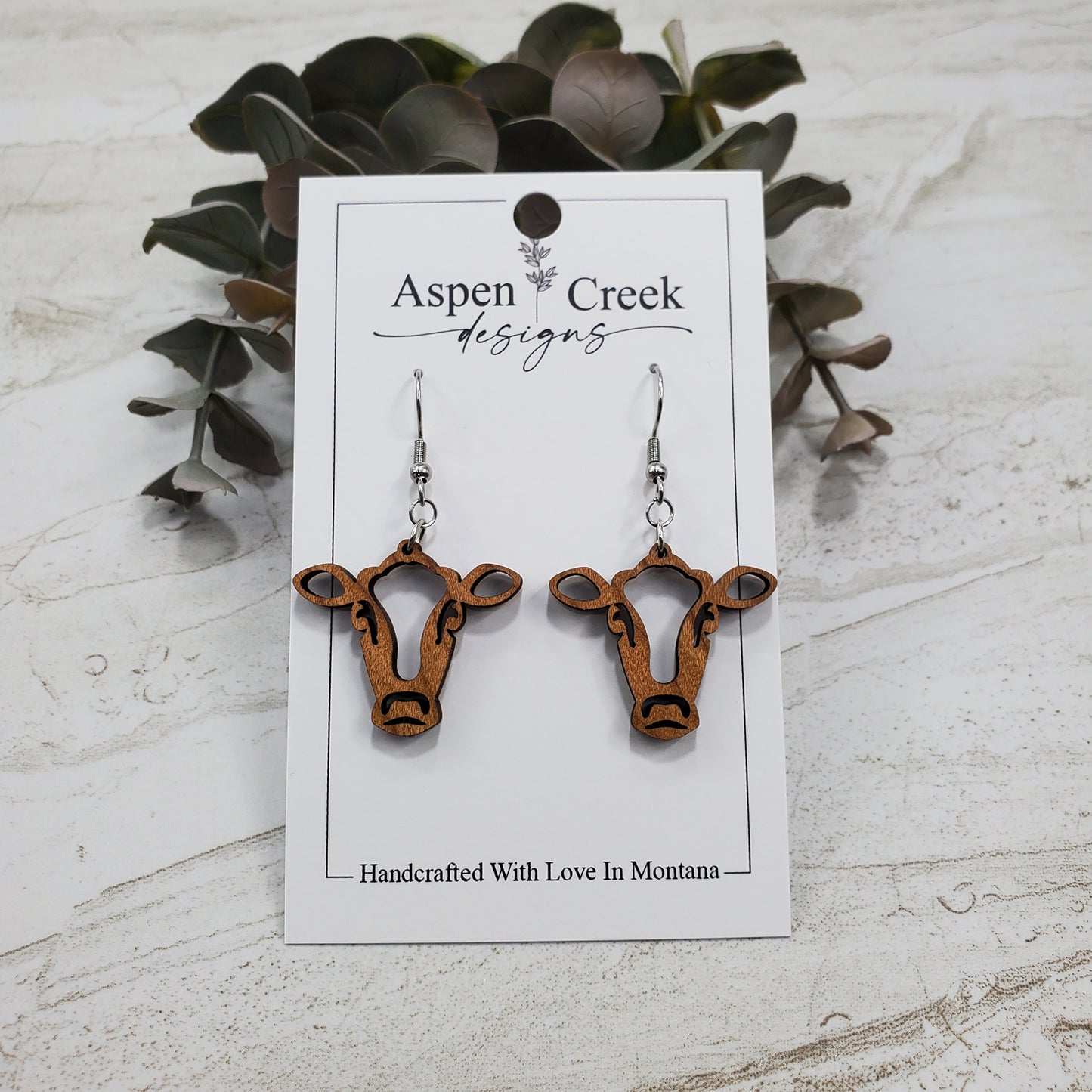 Wood Earrings- Cow