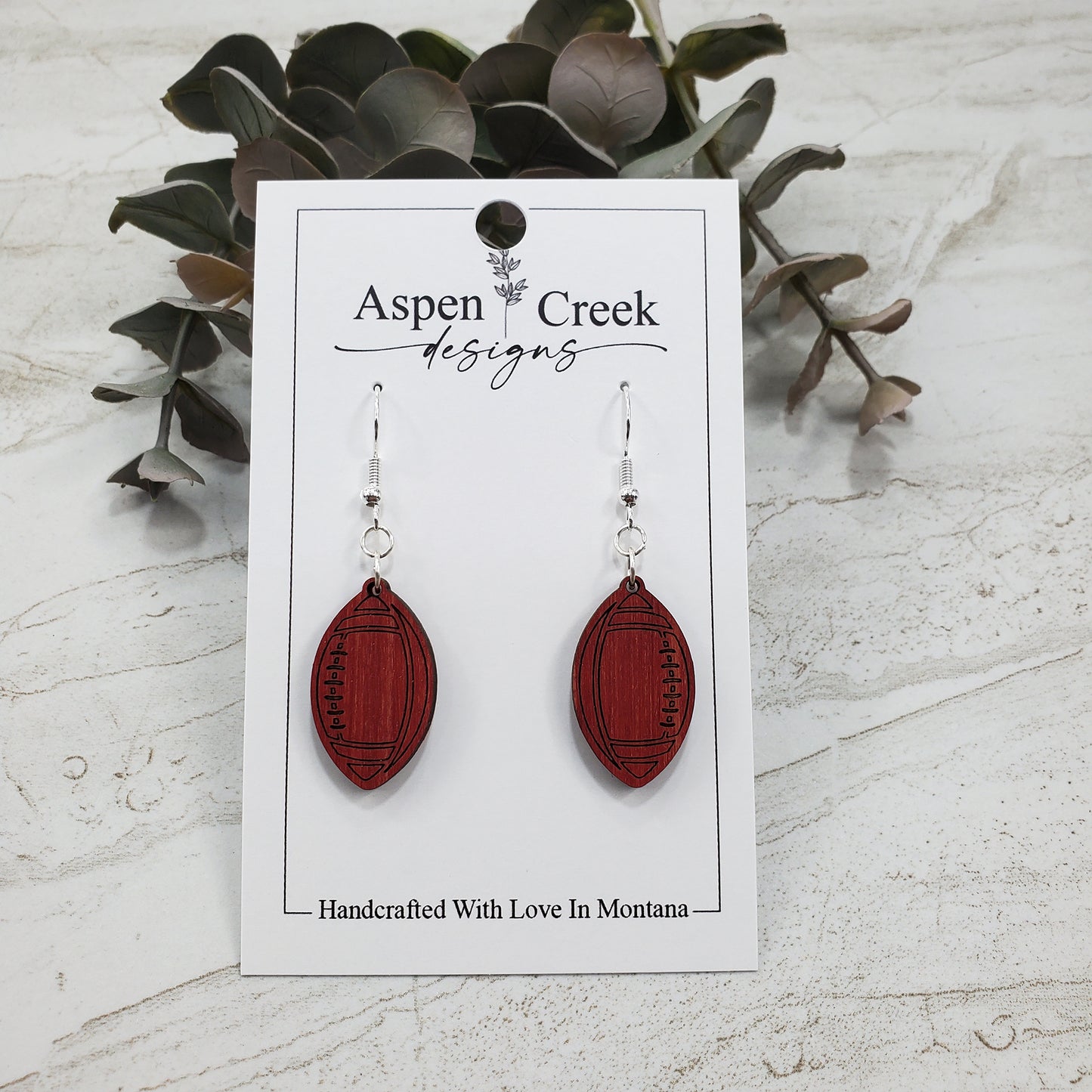 Wood Earrings- Football