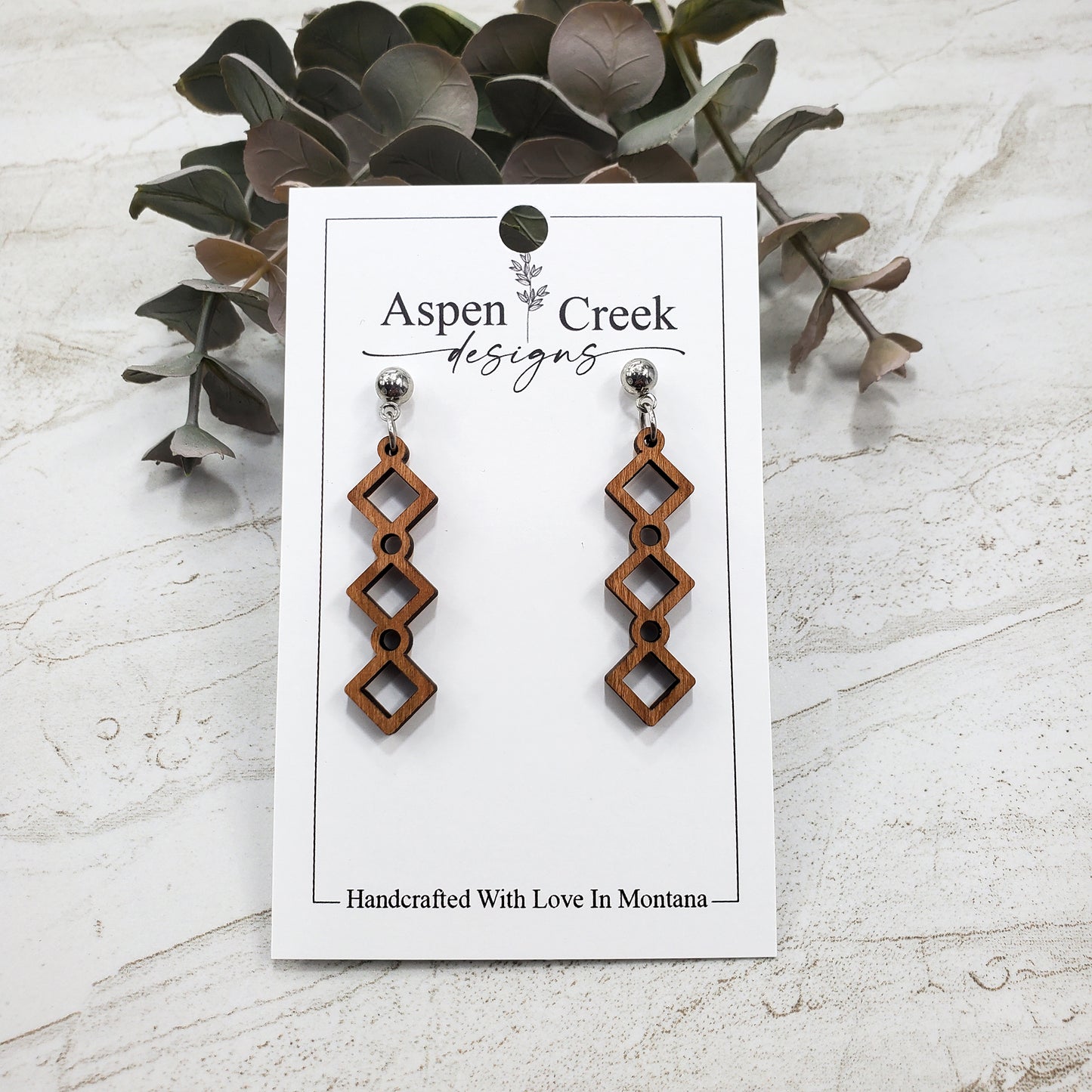 Wood Earrings- Diamonds