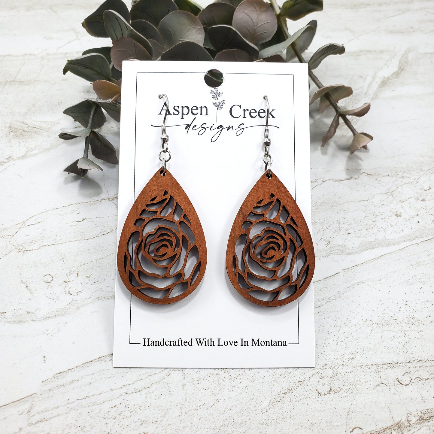 Wood Earrings- Rose