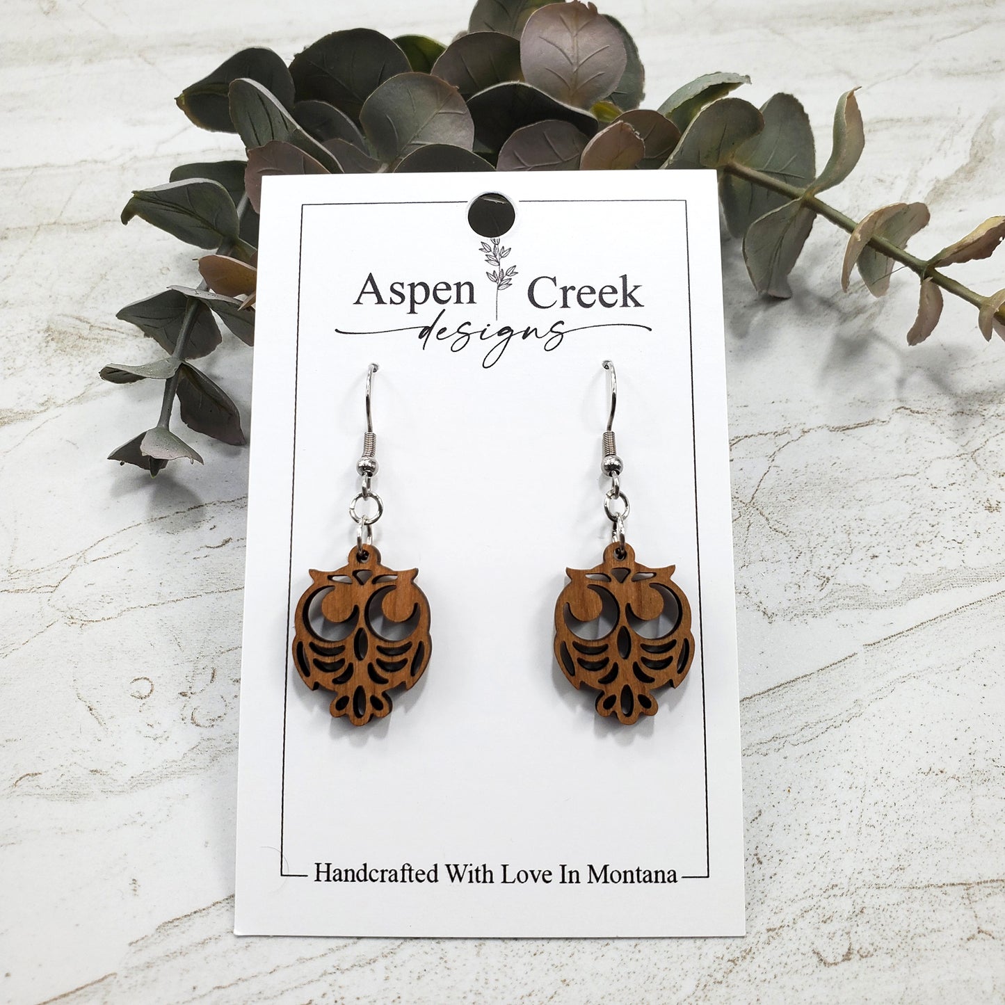 Wood Earrings- Owl