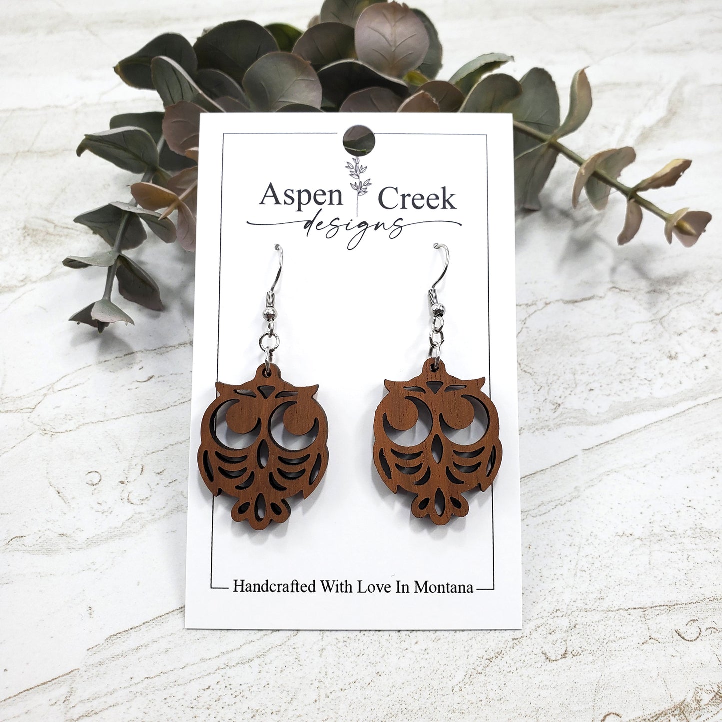 Wood Earrings- Owl