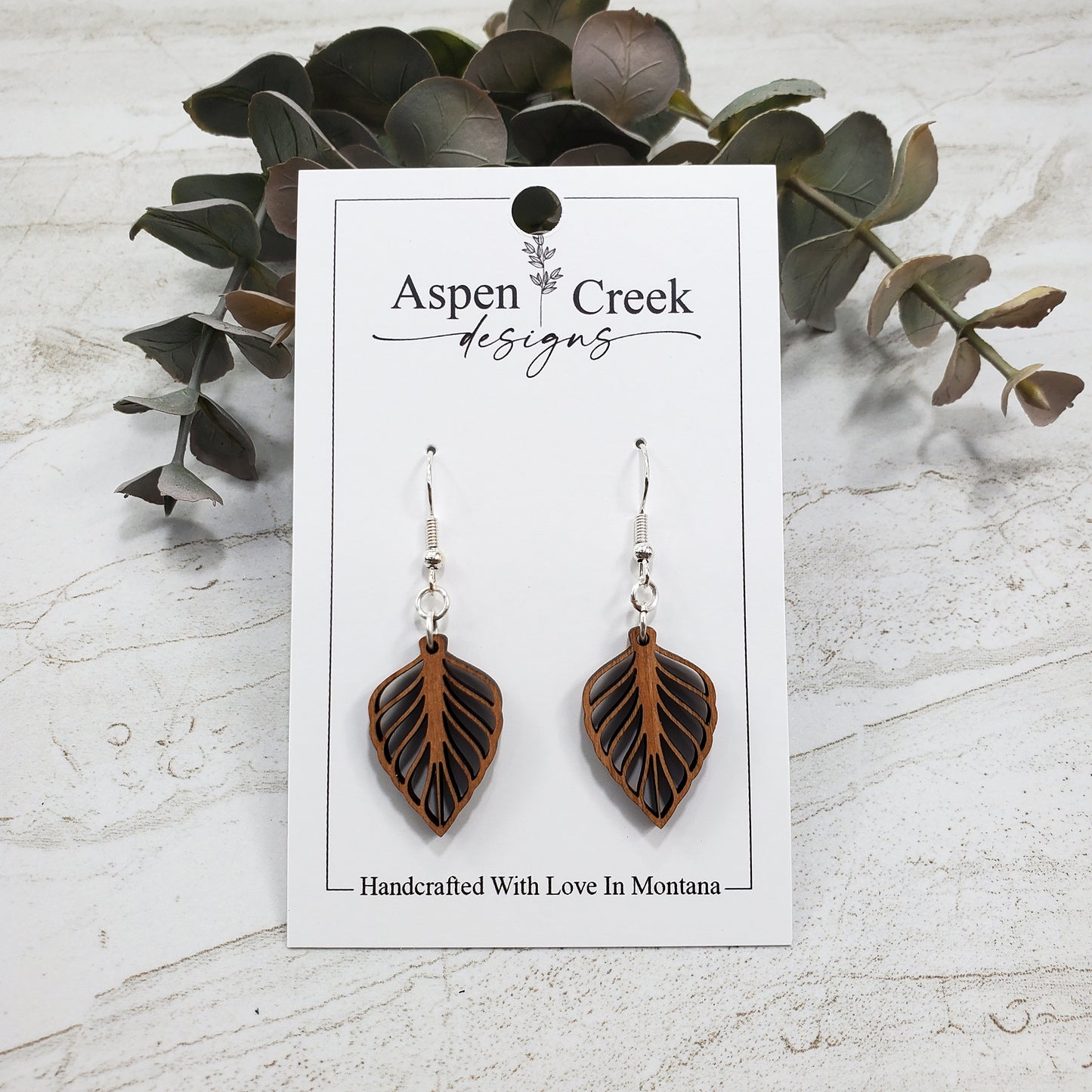 Wood Earrings- Leaf
