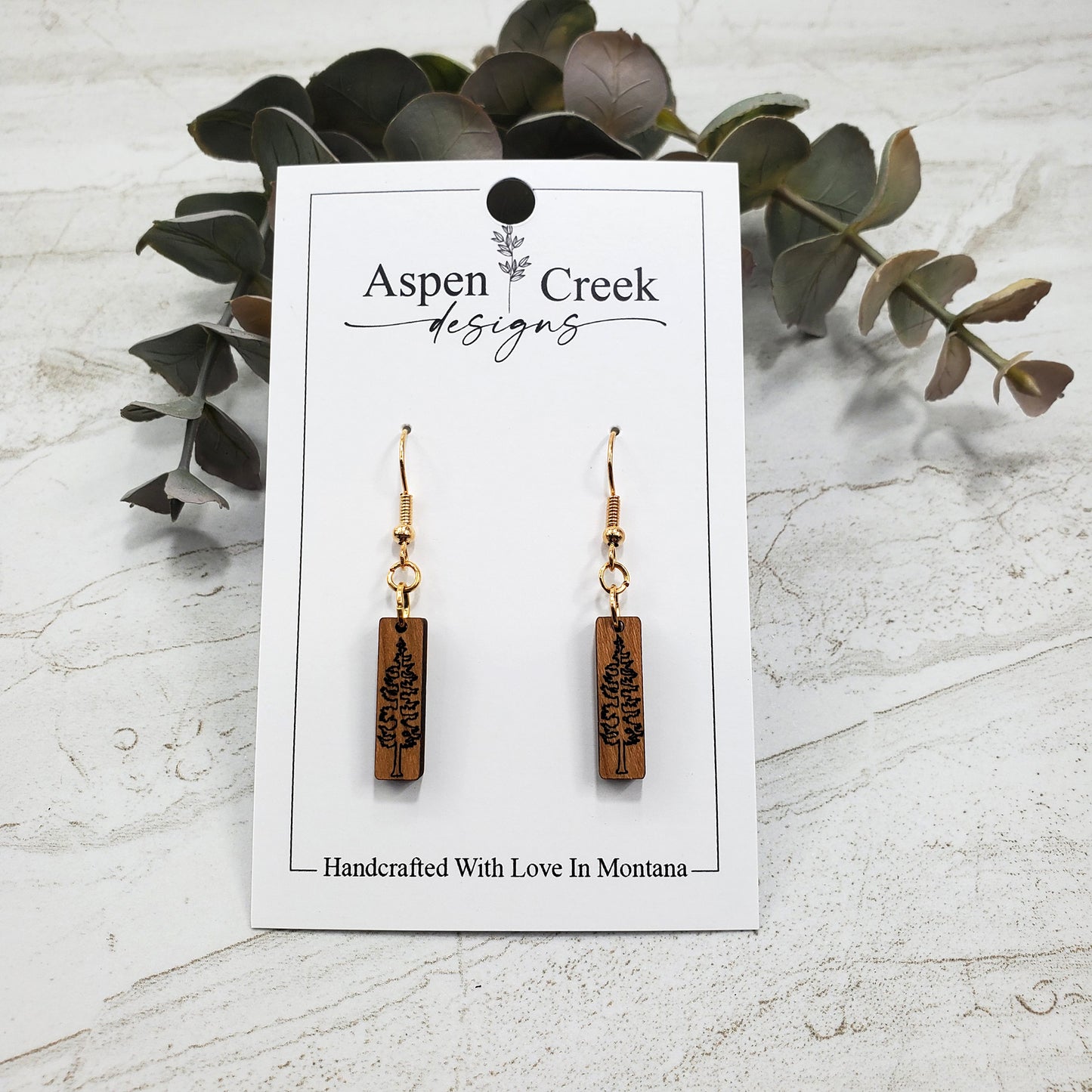 Wood Earrings- Etched Trees