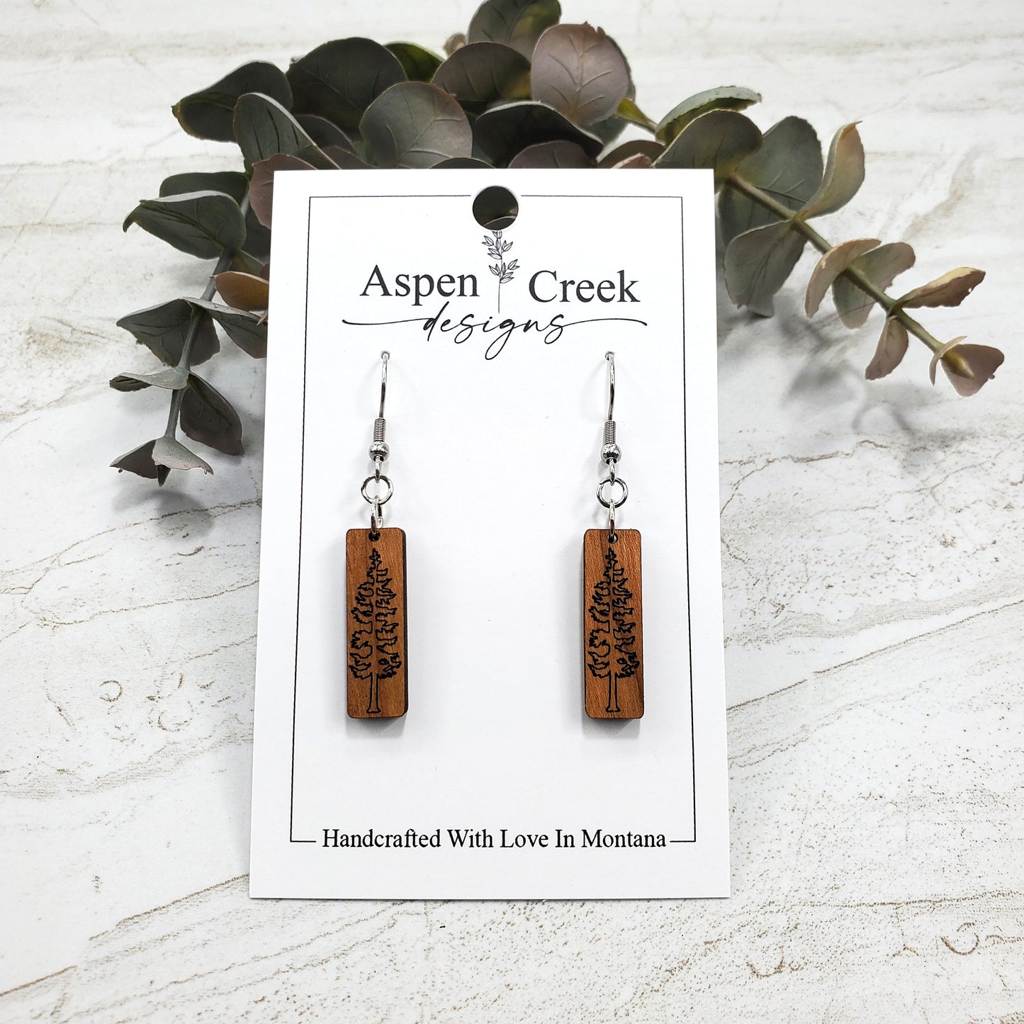 Wood Earrings- Etched Trees