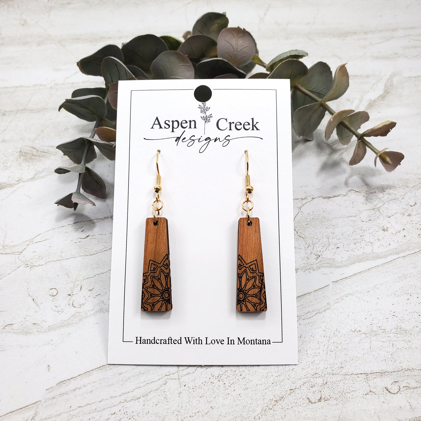 Wood Earrings- Etched Mandala