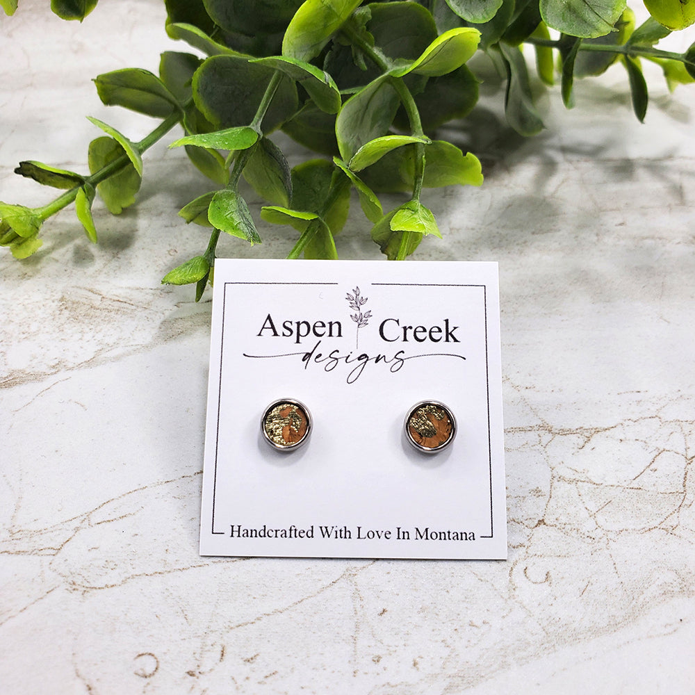 Leather Stud Earrings- Gold Cork