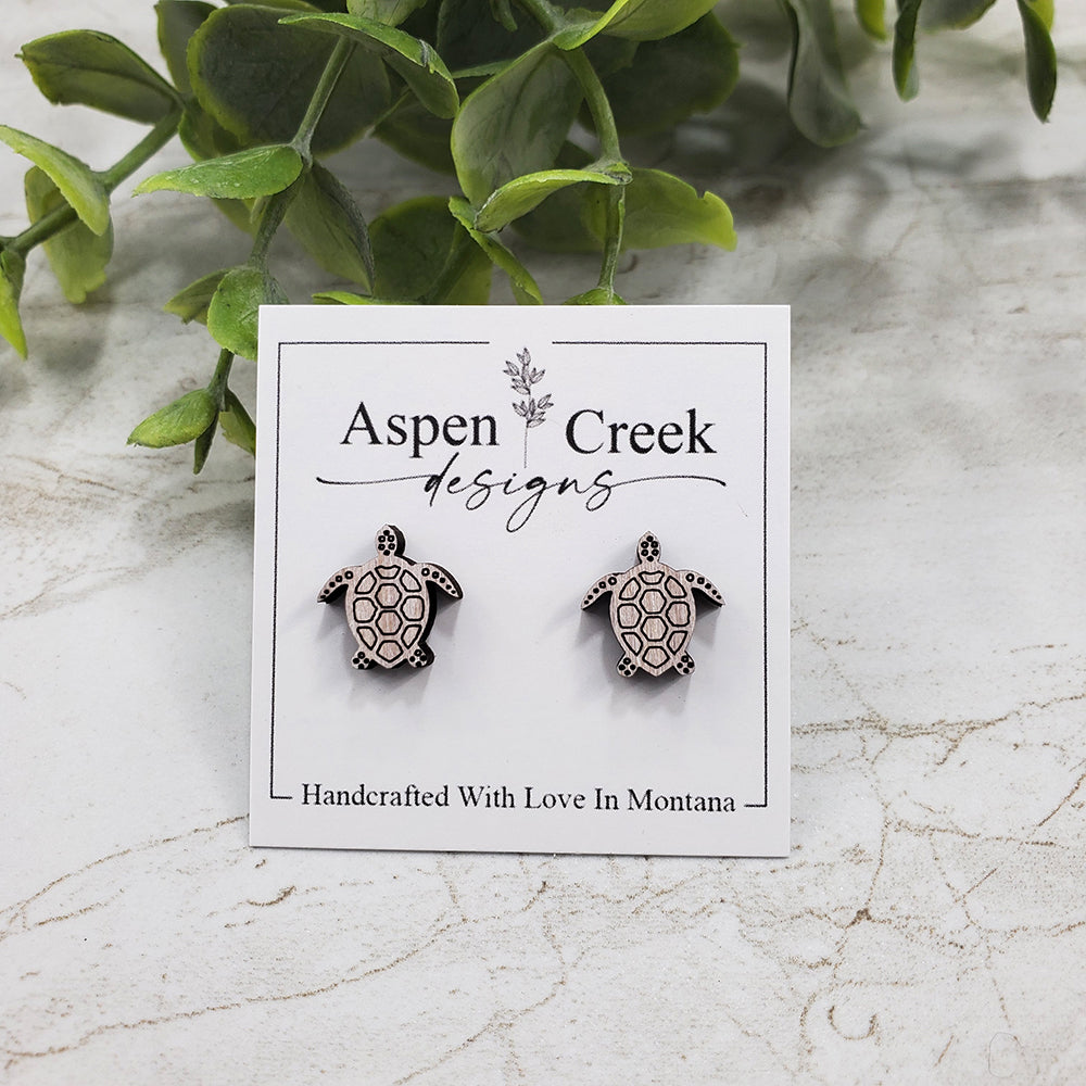 Wood Stud Earrings- Turtle